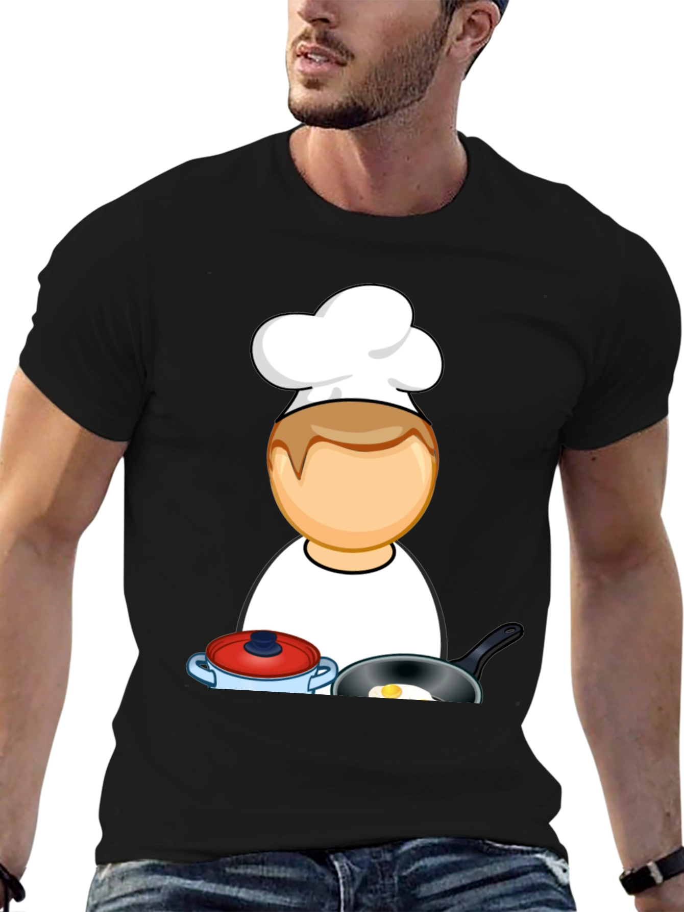 Chef Cartoon Black T-Shirt - Cooking Fun!