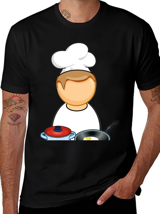 Chef Cartoon Black T-Shirt - Cooking Fun!