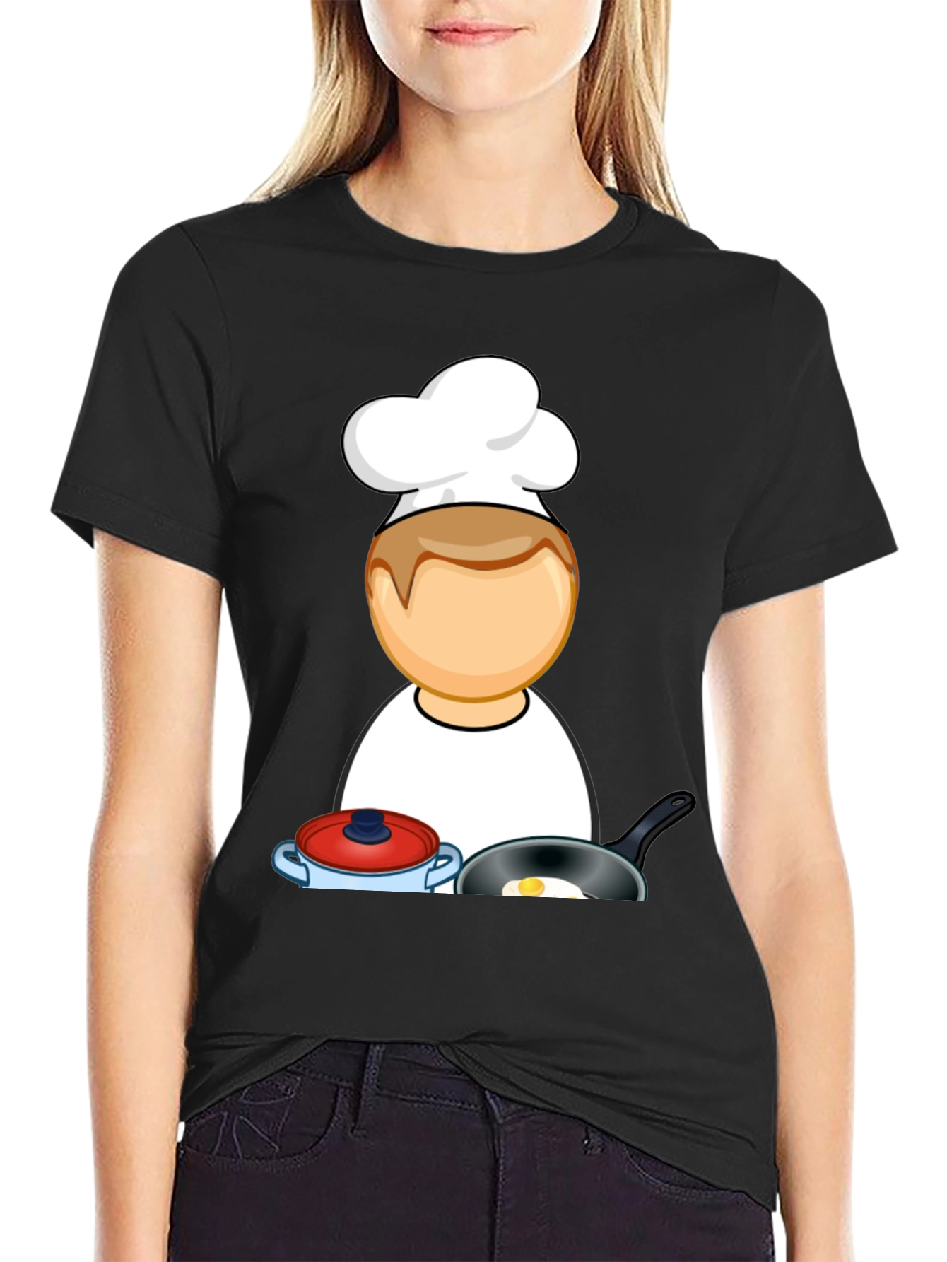 Chef Cartoon Black T-Shirt - Cooking Fun!