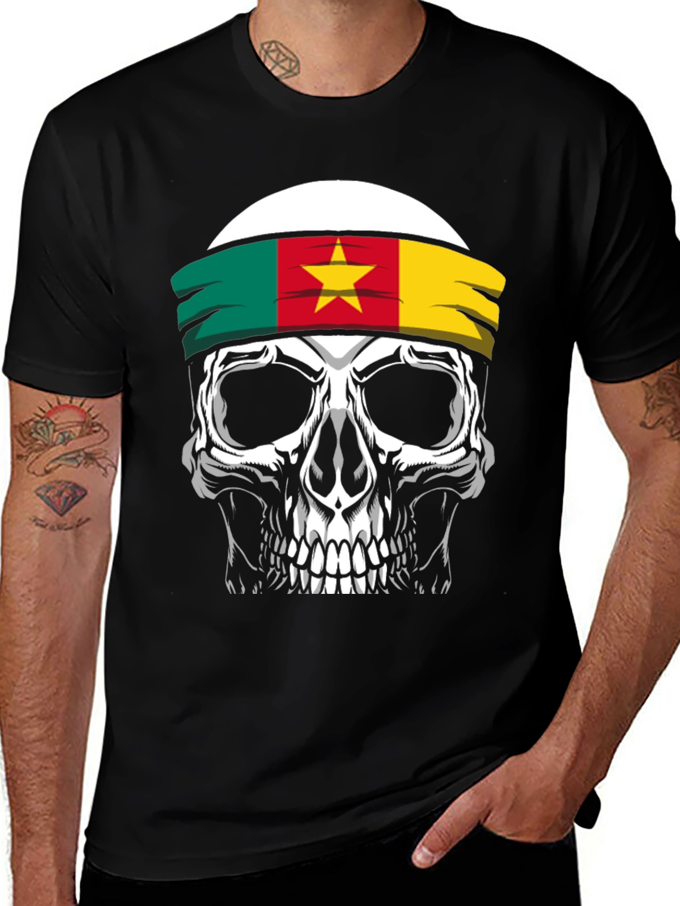 Cameroon Flag Skull Graphic T-Shirt