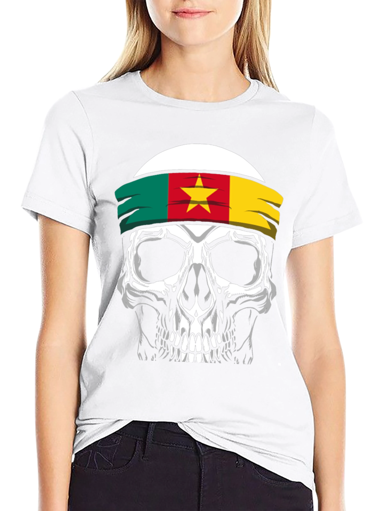 Cameroon Flag Skull Graphic T-Shirt