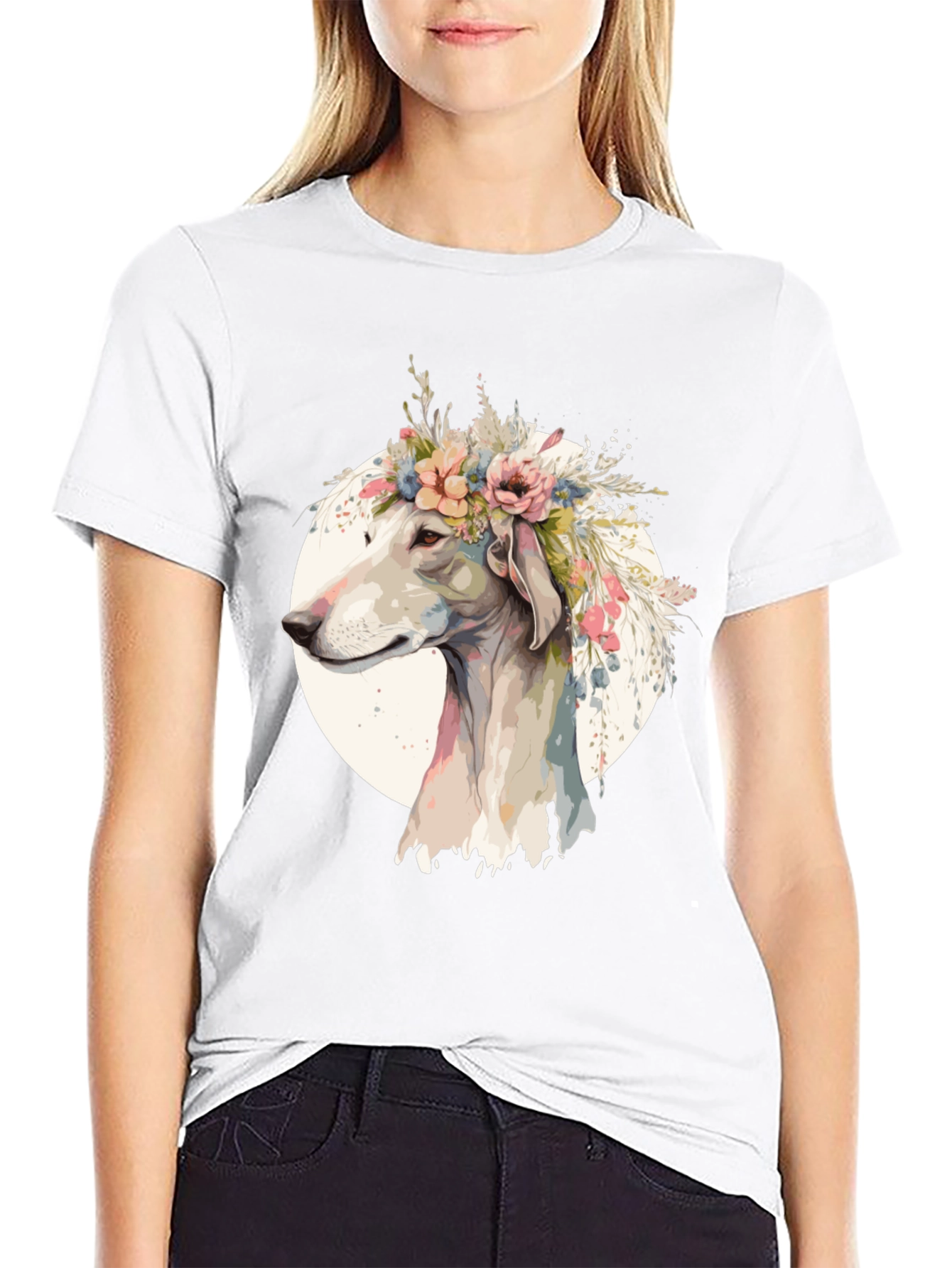 Dog with Flower Crown Graphic Tee