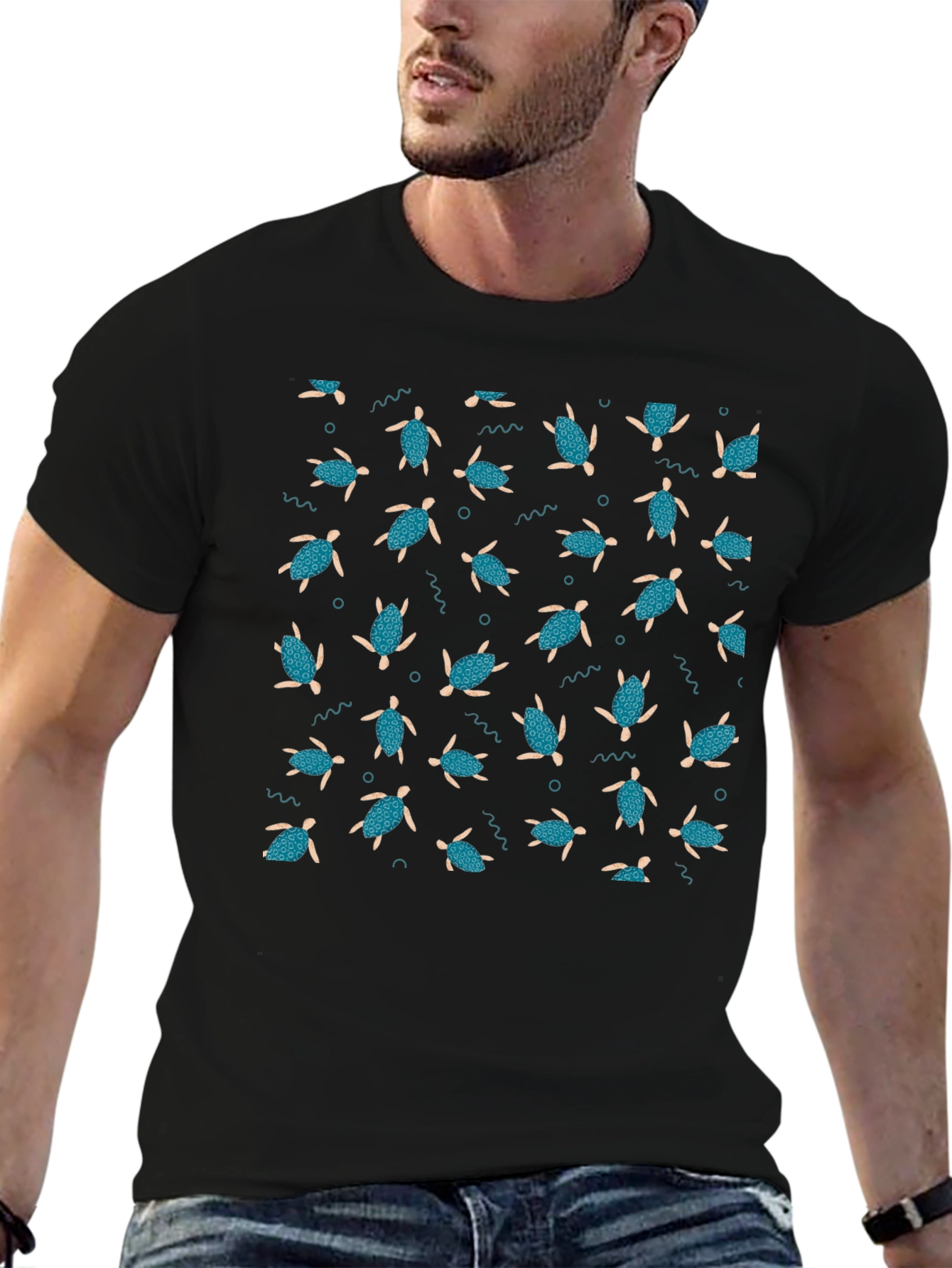 Turtle Pattern Black T-Shirt