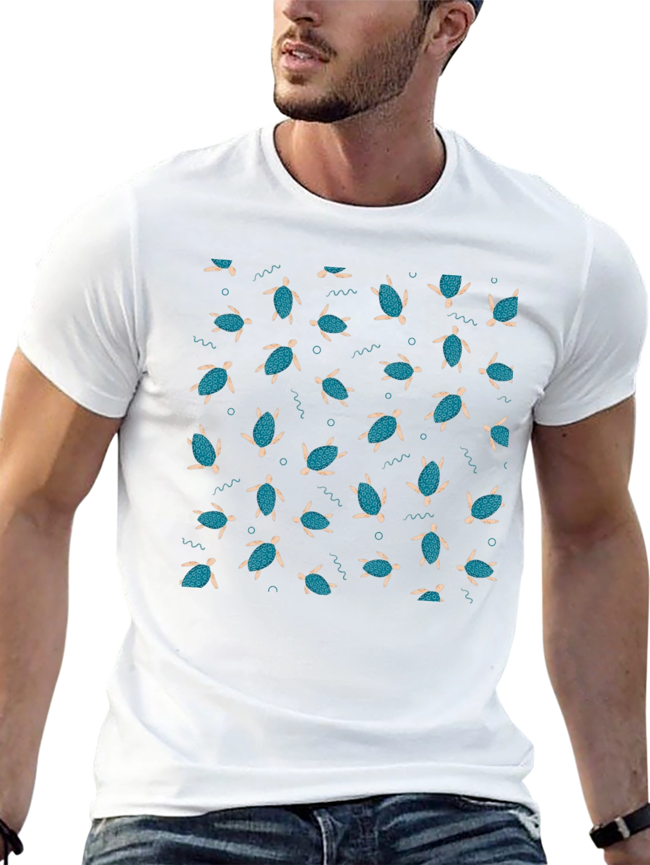 Turtle Pattern Black T-Shirt