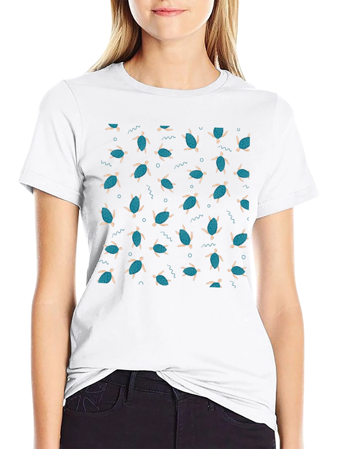 Turtle Pattern Black T-Shirt