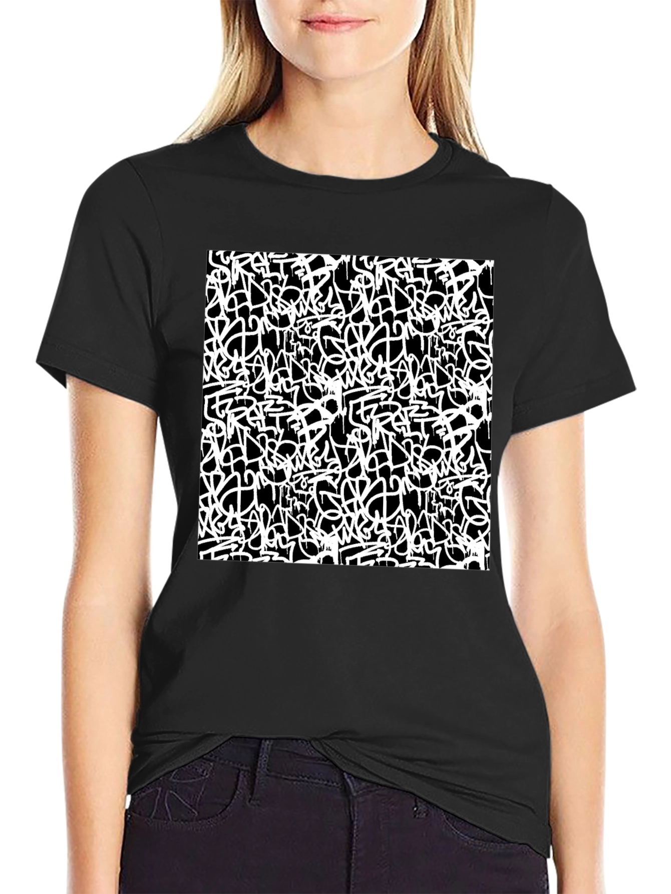 Abstract Graffiti Print Black T-Shirt