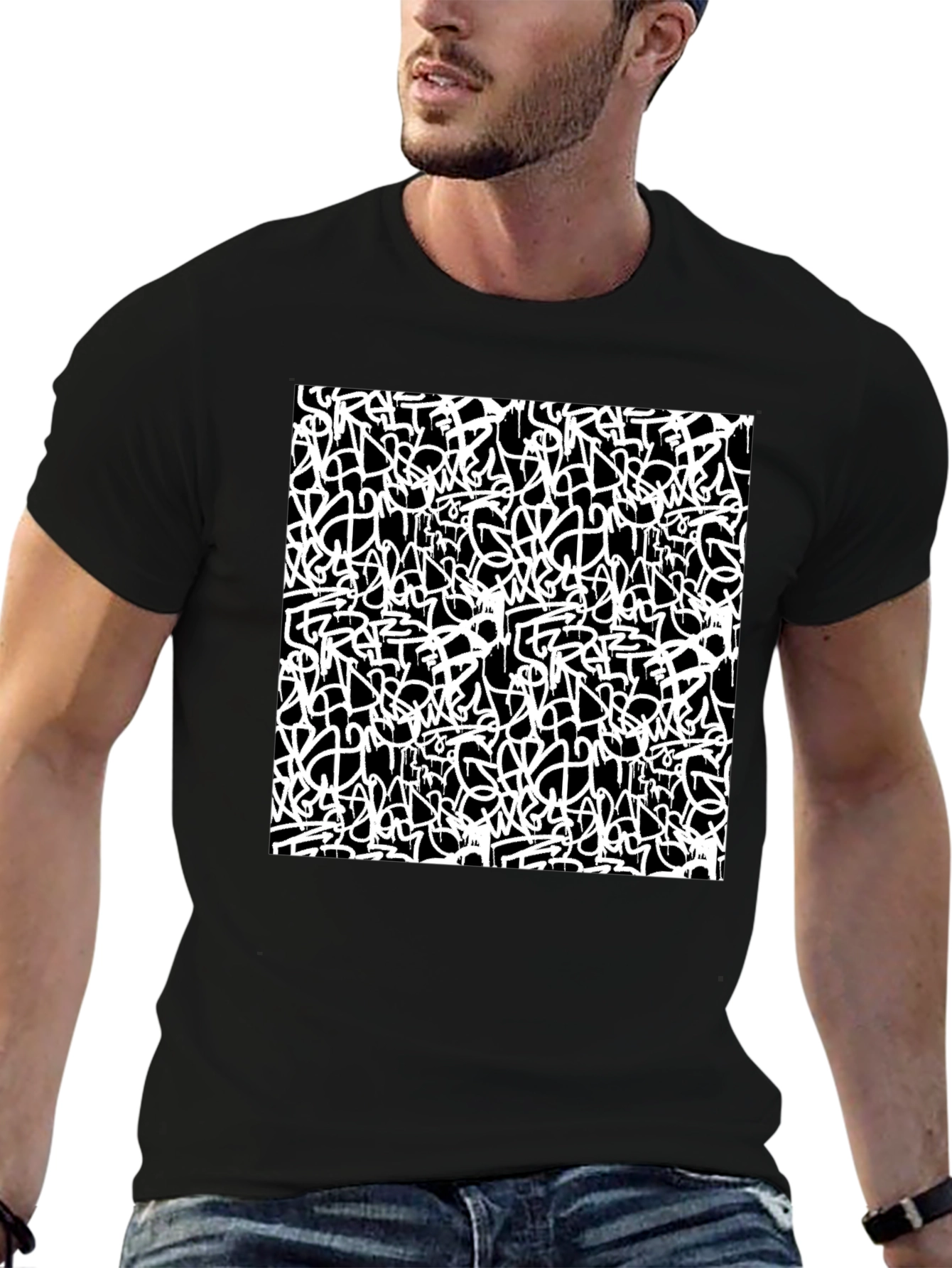 Abstract Graffiti Print Black T-Shirt