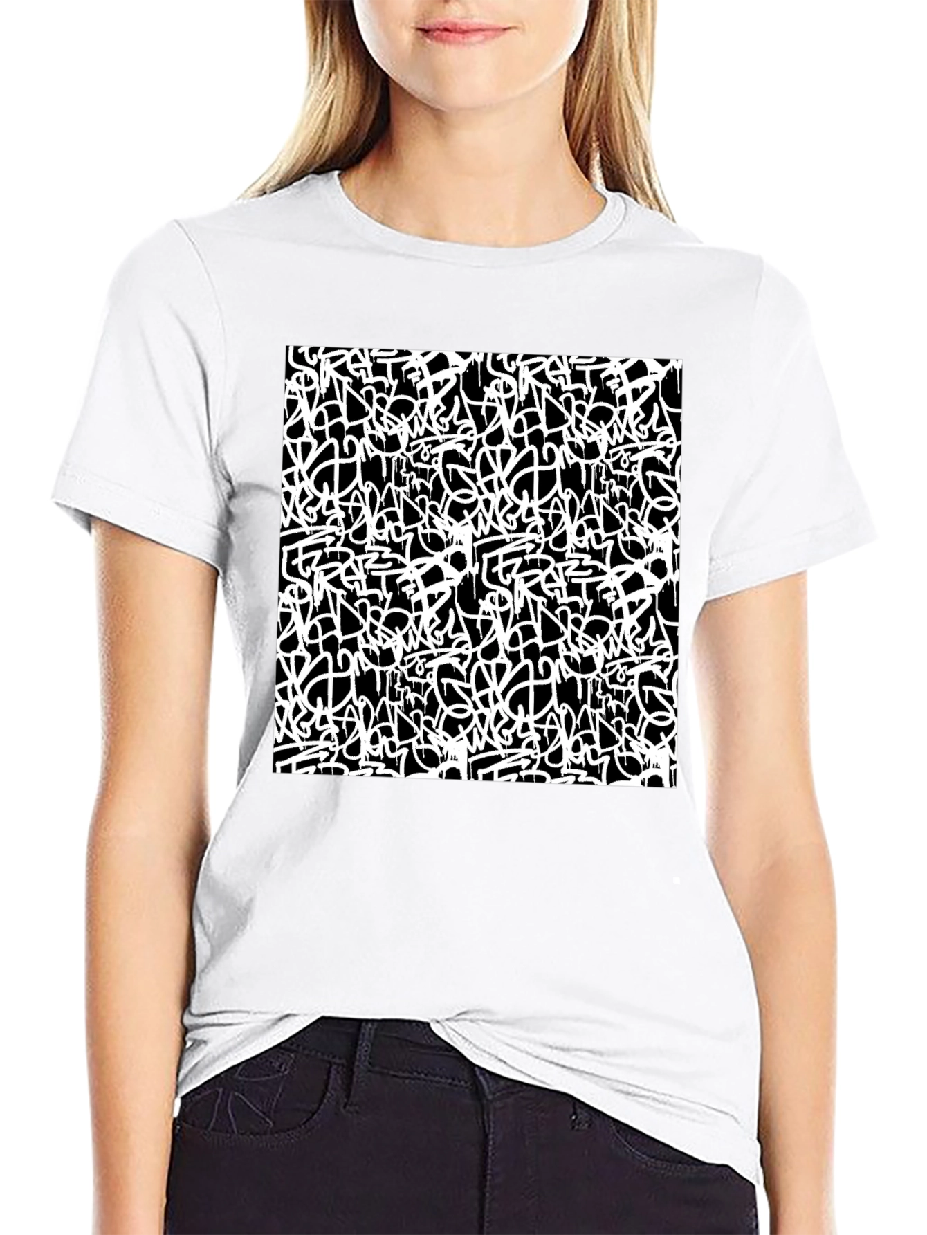 Abstract Graffiti Print Black T-Shirt