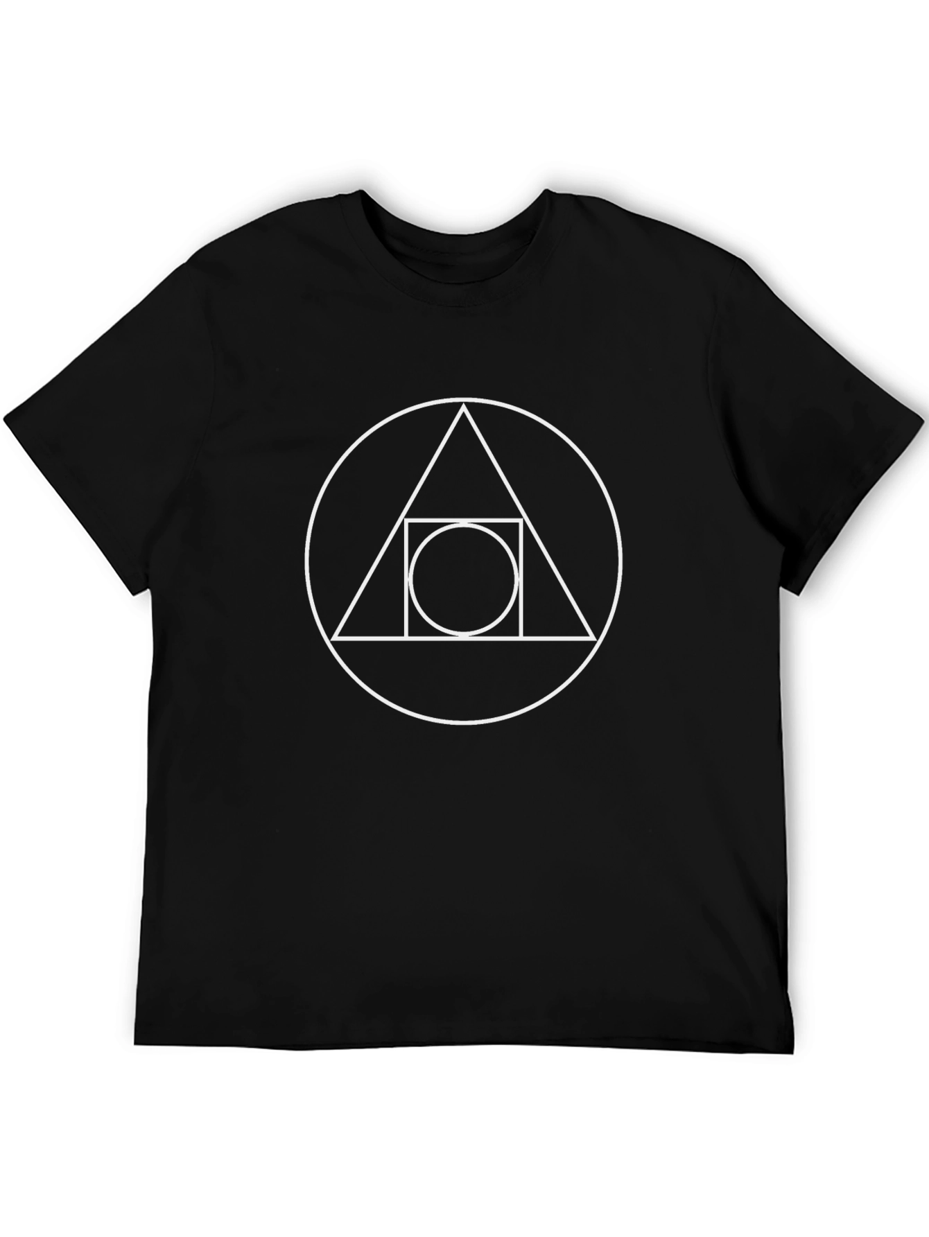 Geometric Circle Triangle Square Mens Black T-Shirt