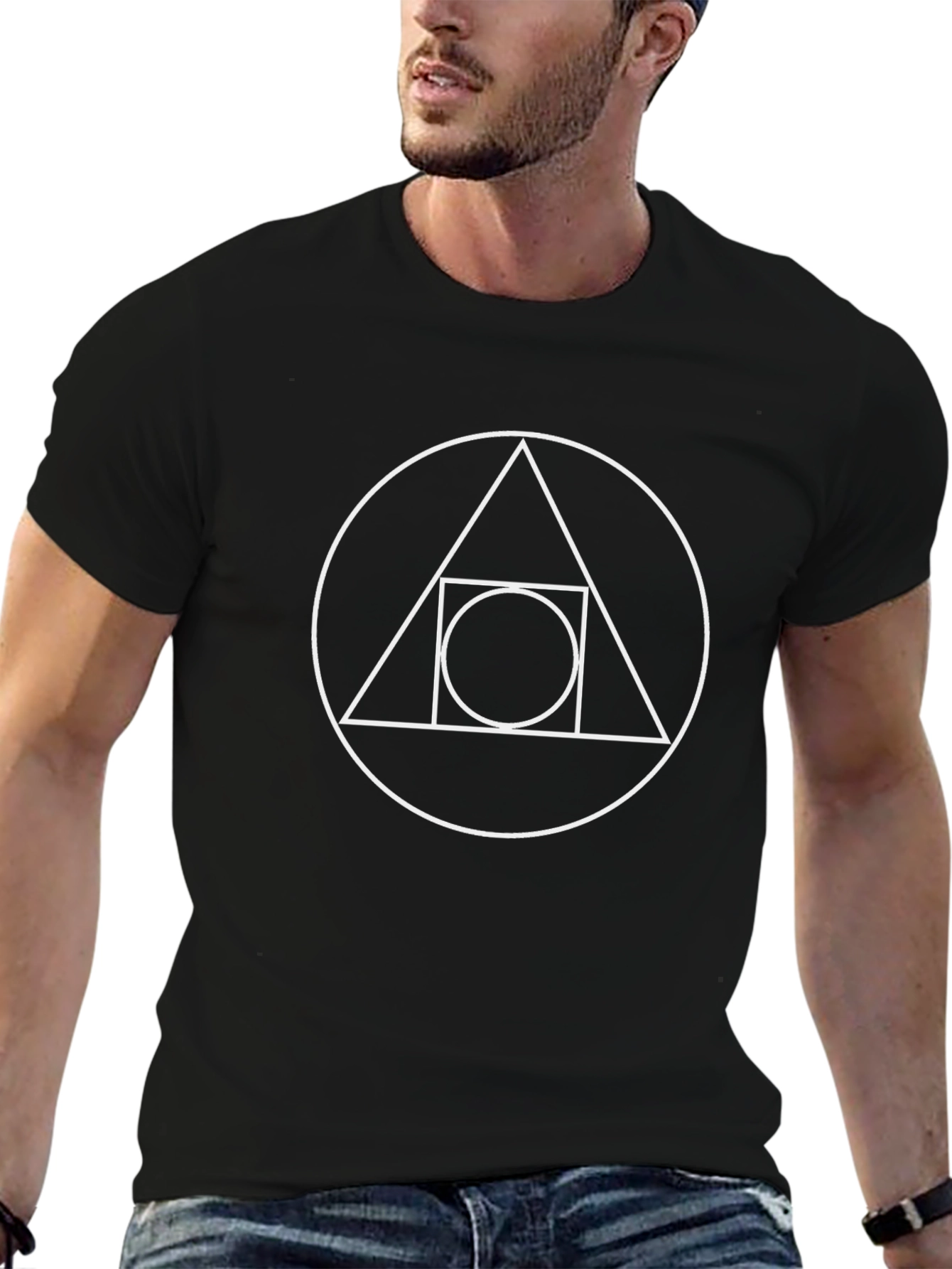 Geometric Circle Triangle Square Mens Black T-Shirt