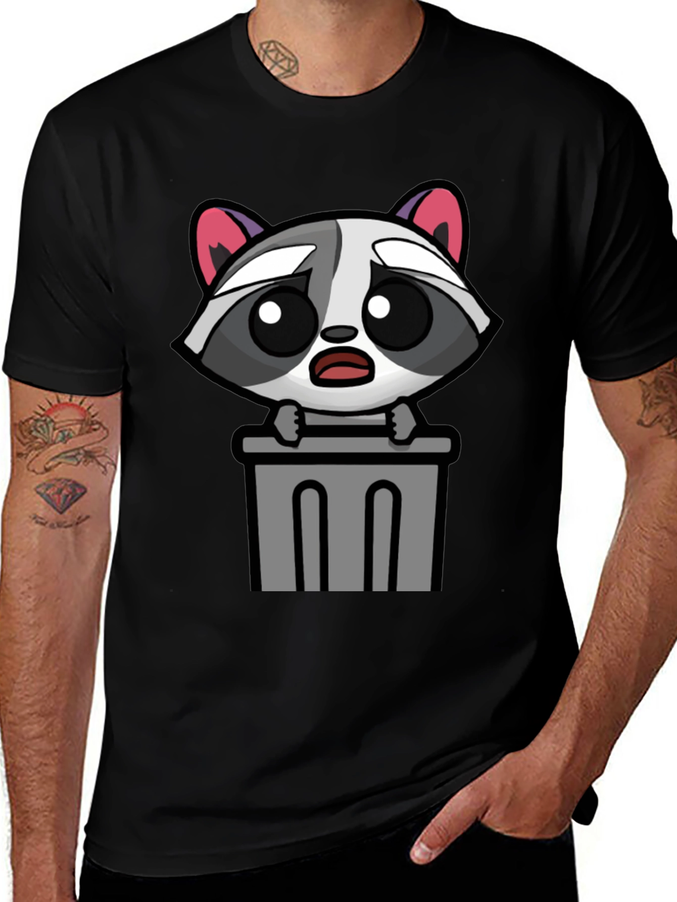 Cute Raccoon in Trash T-Shirt - Unisex Black Tee