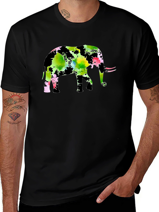 Watercolor Elephant Black T-Shirt
