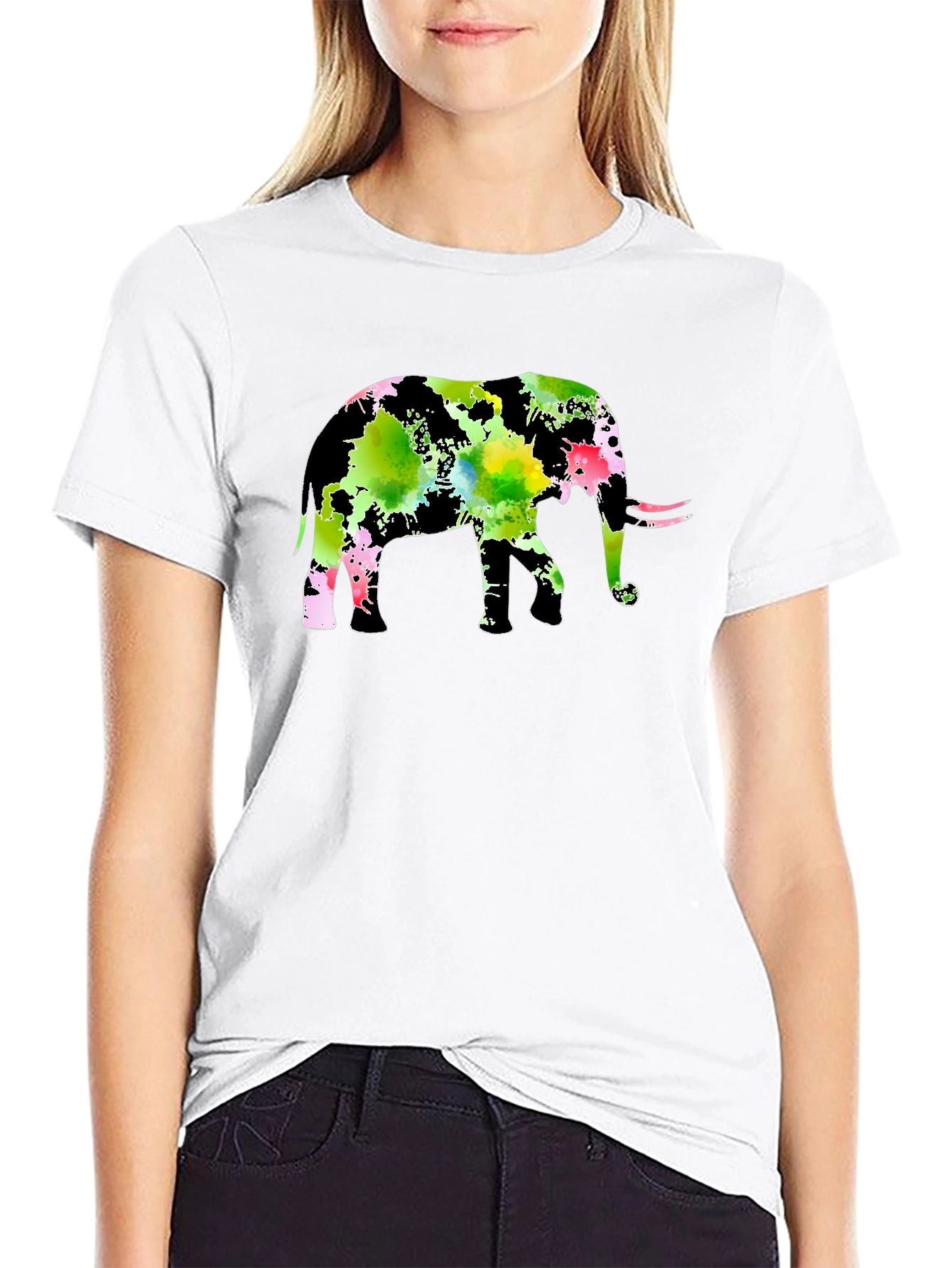 Watercolor Elephant Black T-Shirt