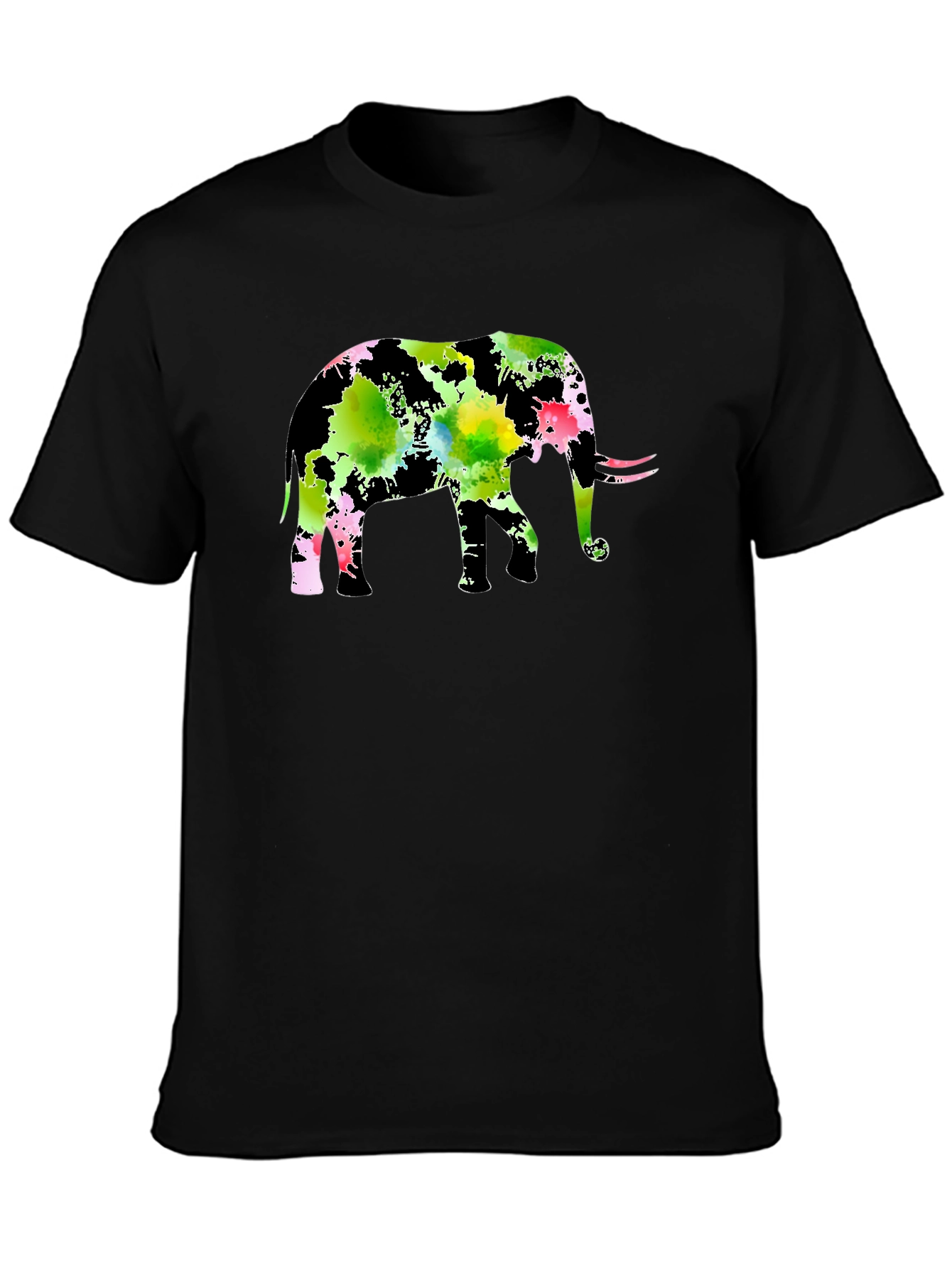 Watercolor Elephant Black T-Shirt