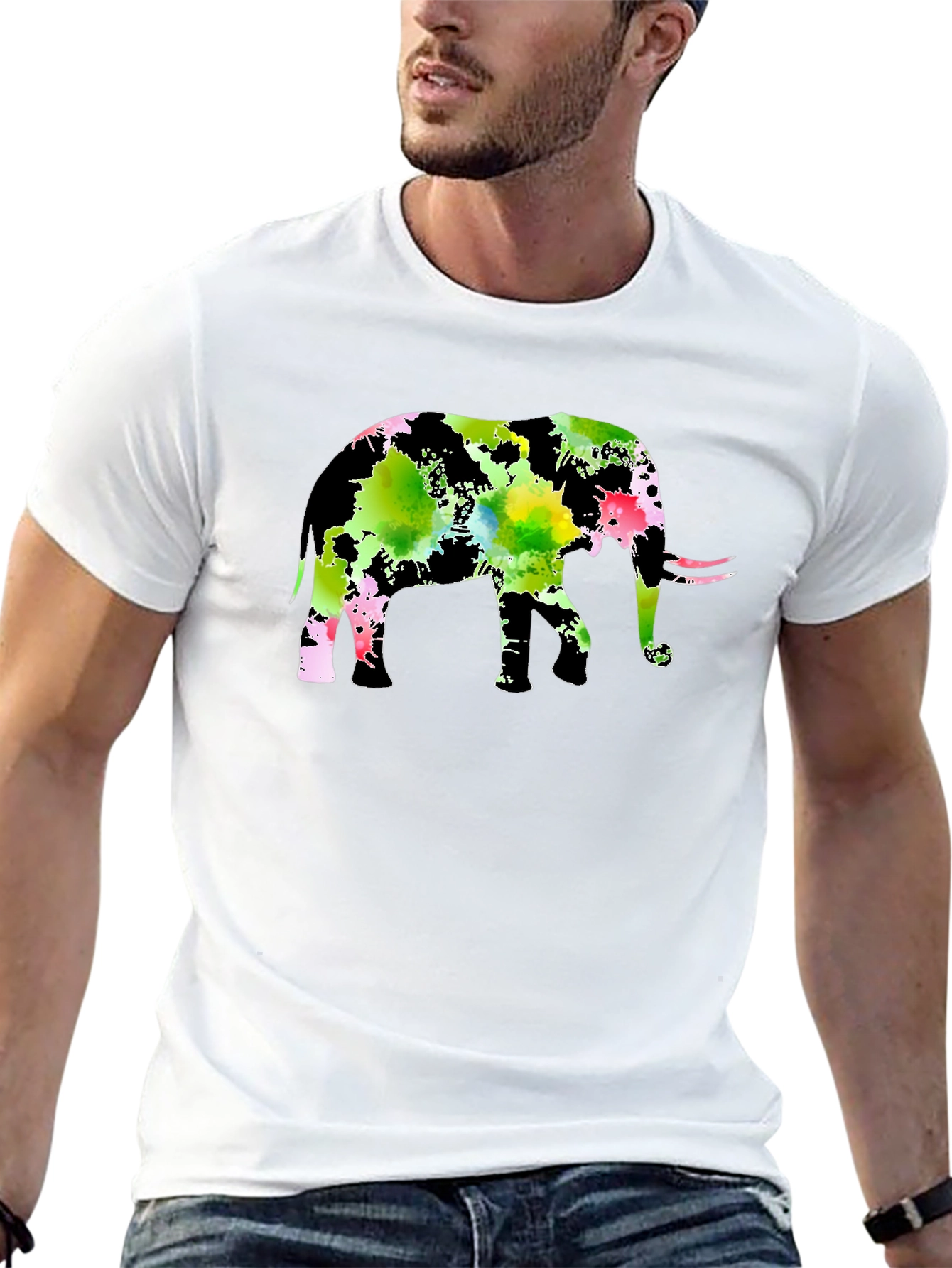 Watercolor Elephant Black T-Shirt