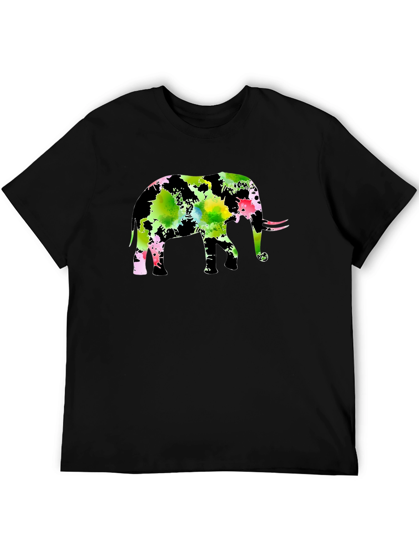 Watercolor Elephant Black T-Shirt