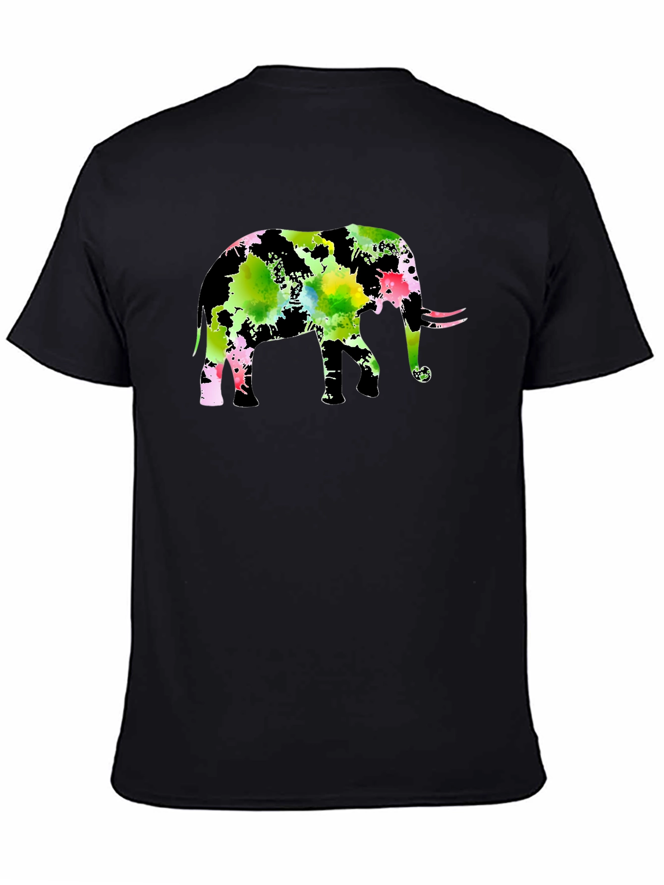 Watercolor Elephant Black T-Shirt