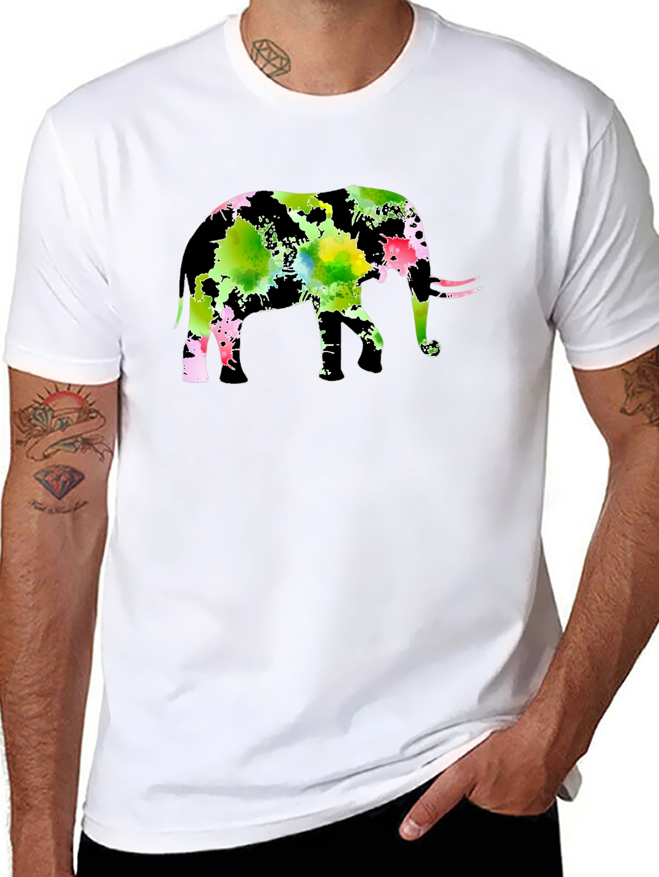 Watercolor Elephant Black T-Shirt