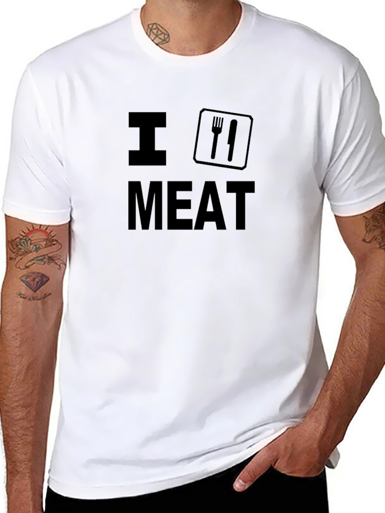 I Love Meat Graphic T-Shirt - Black Casual Tee