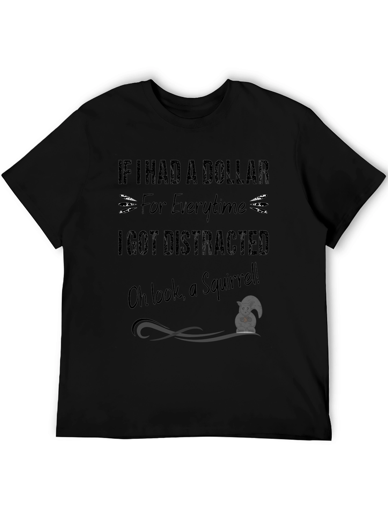 Funny Squirrel Distraction Black Graphic T-Shirt