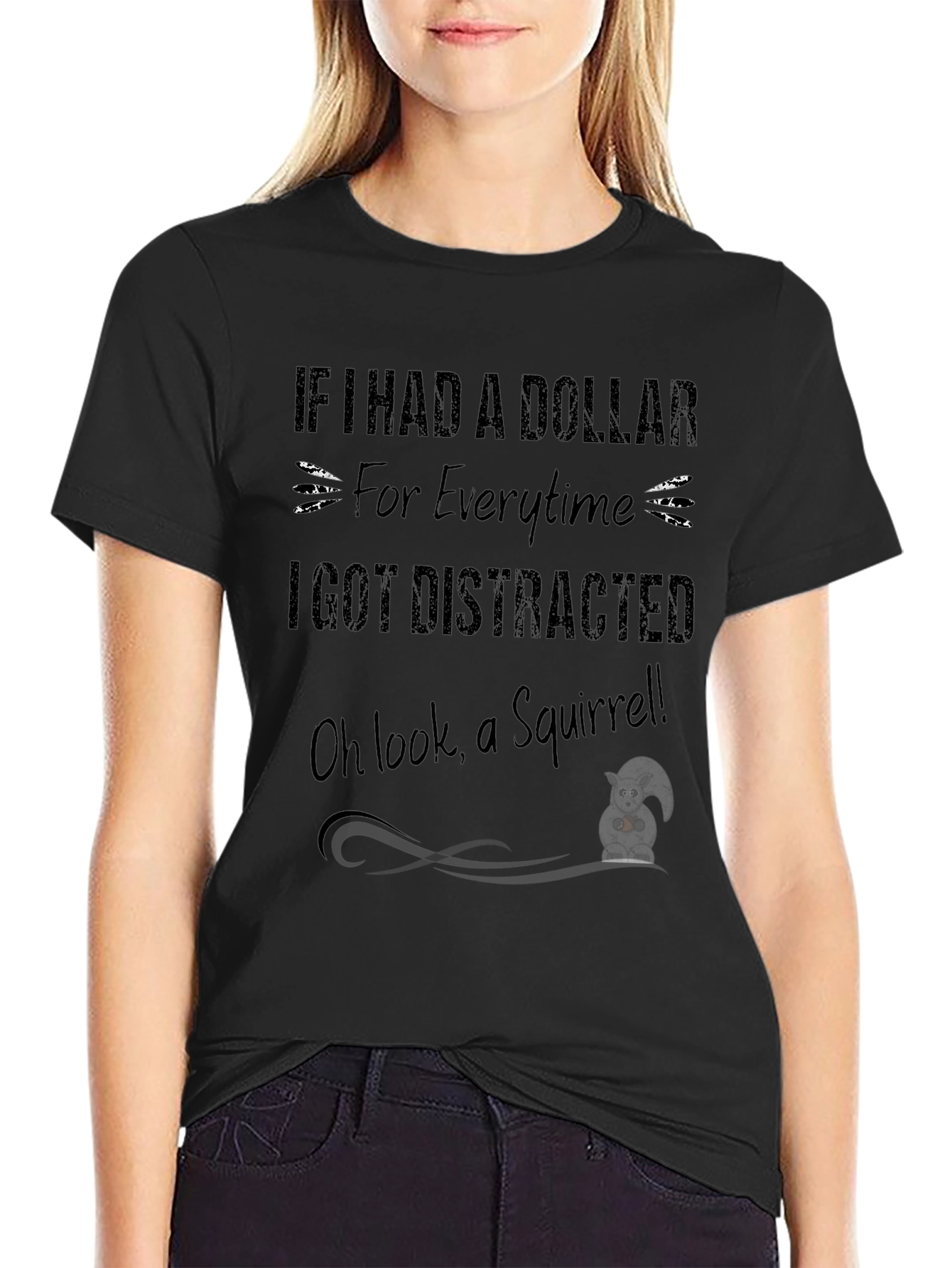Funny Squirrel Distraction Black Graphic T-Shirt