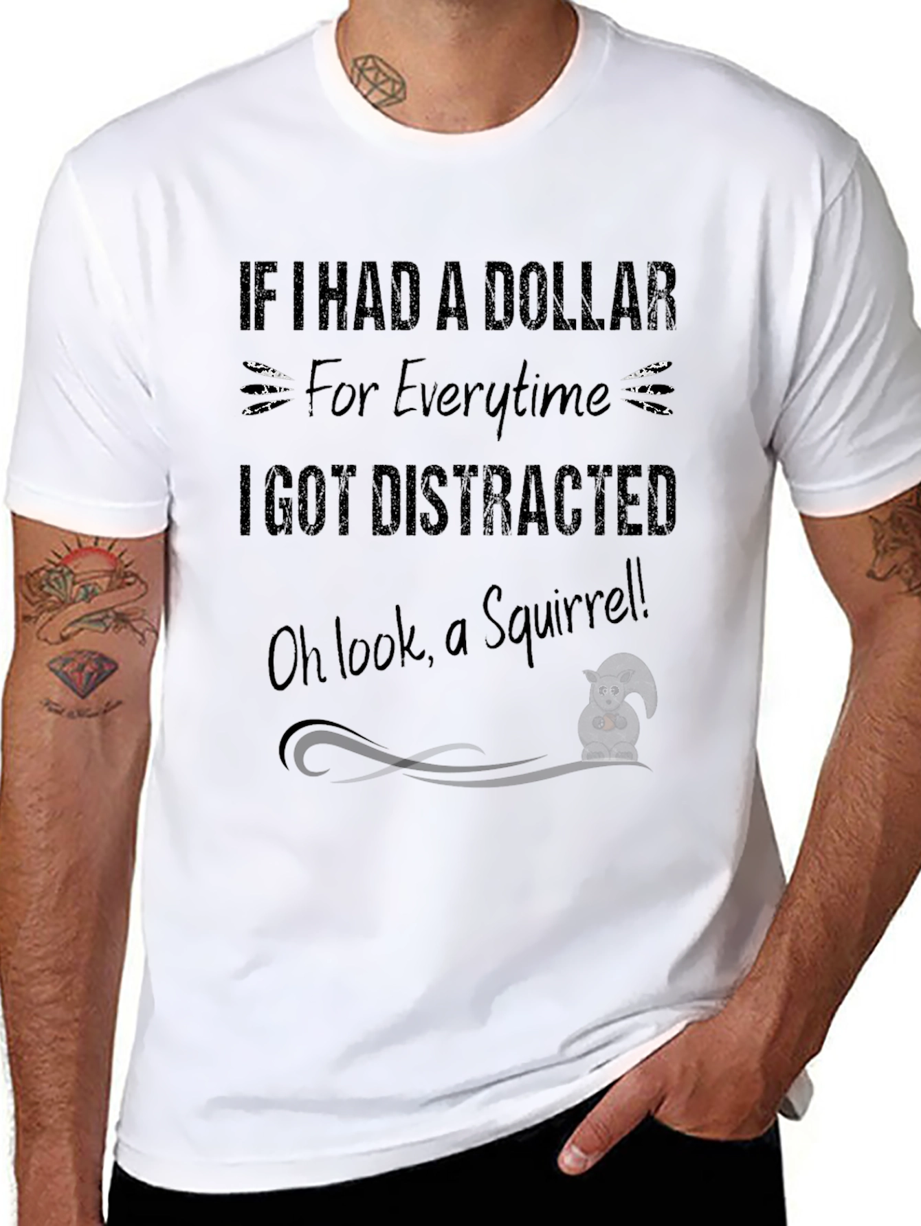 Funny Squirrel Distraction Black Graphic T-Shirt