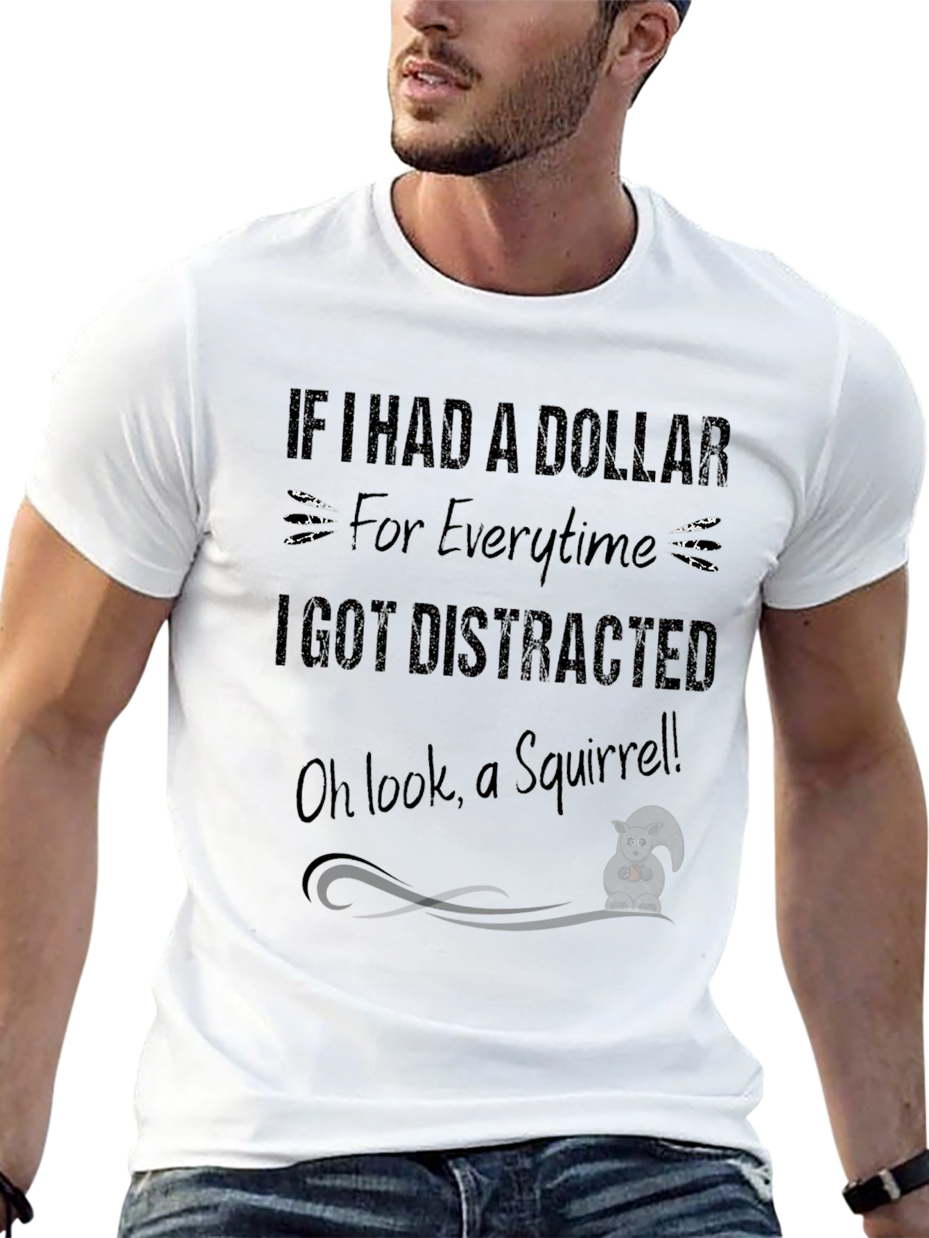 Funny Squirrel Distraction Black Graphic T-Shirt