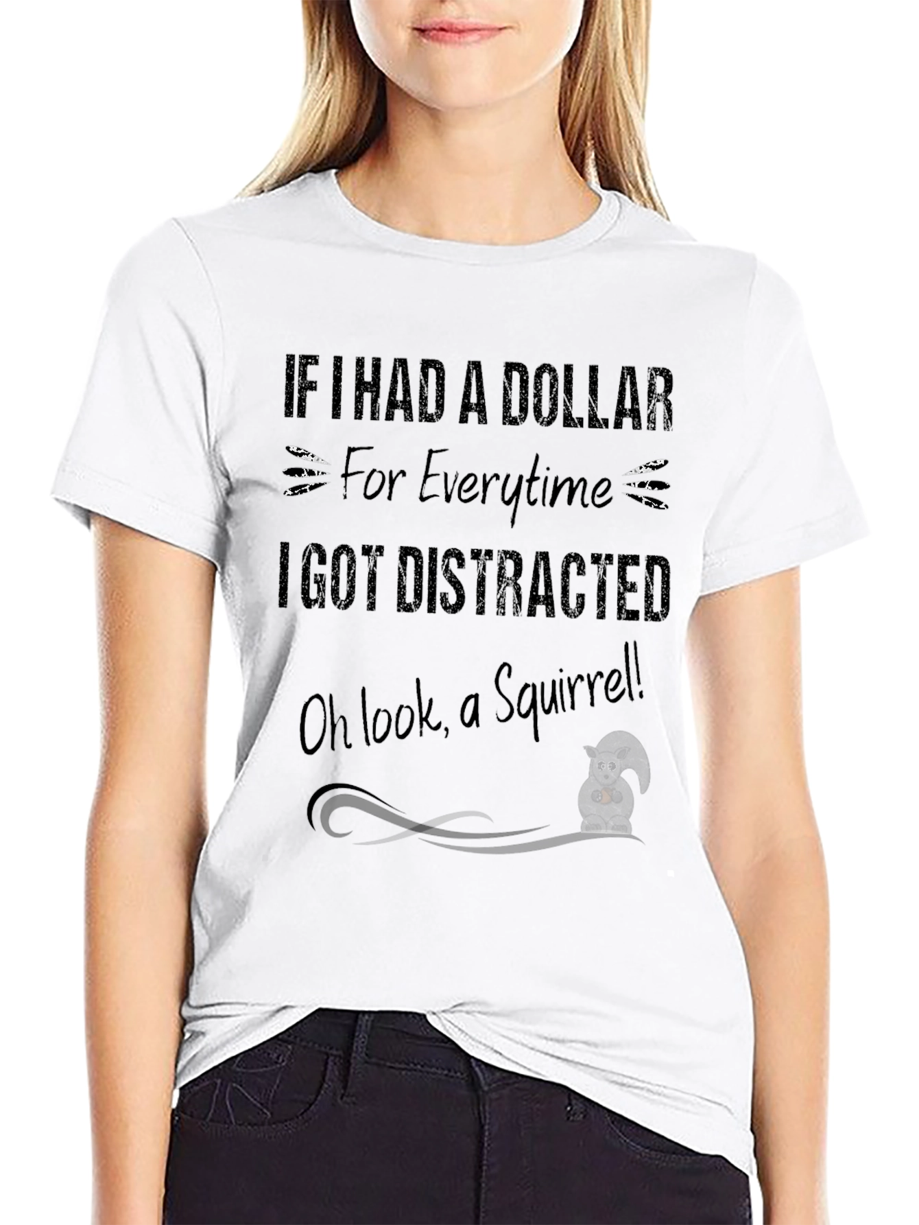 Funny Squirrel Distraction Black Graphic T-Shirt