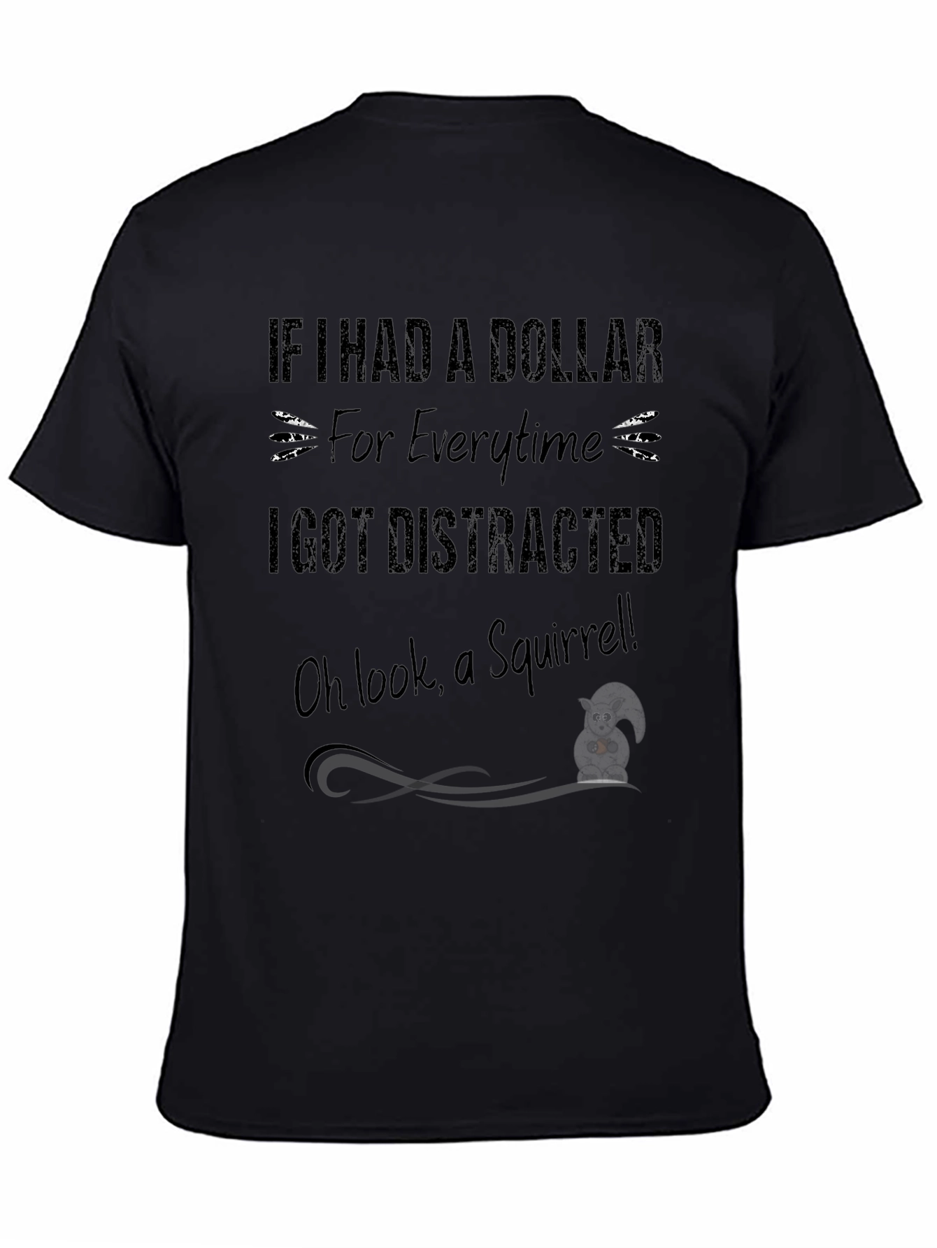 Funny Squirrel Distraction Black Graphic T-Shirt