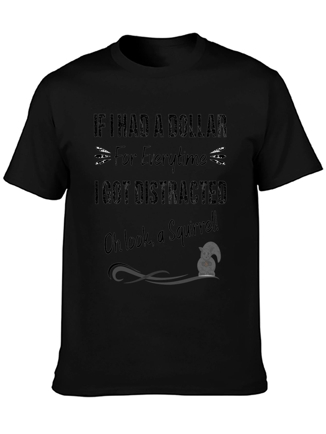 Funny Squirrel Distraction Black Graphic T-Shirt