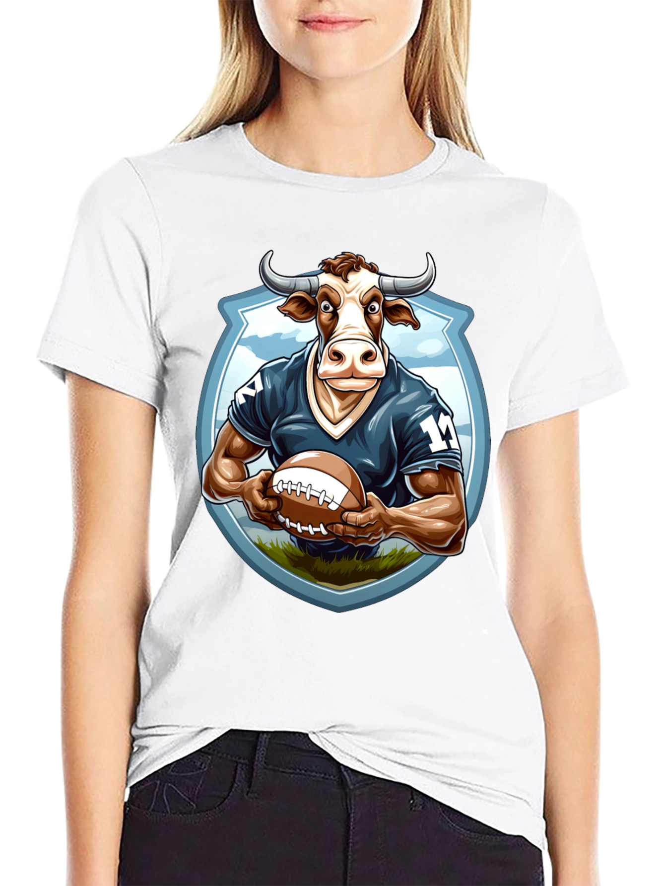 Bull Football Player Graphic Tee