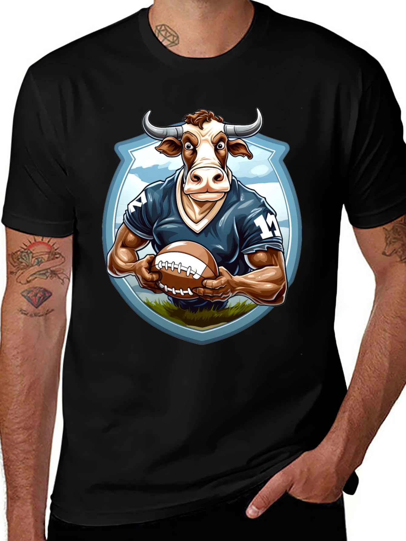 Bull Football Player Graphic Tee