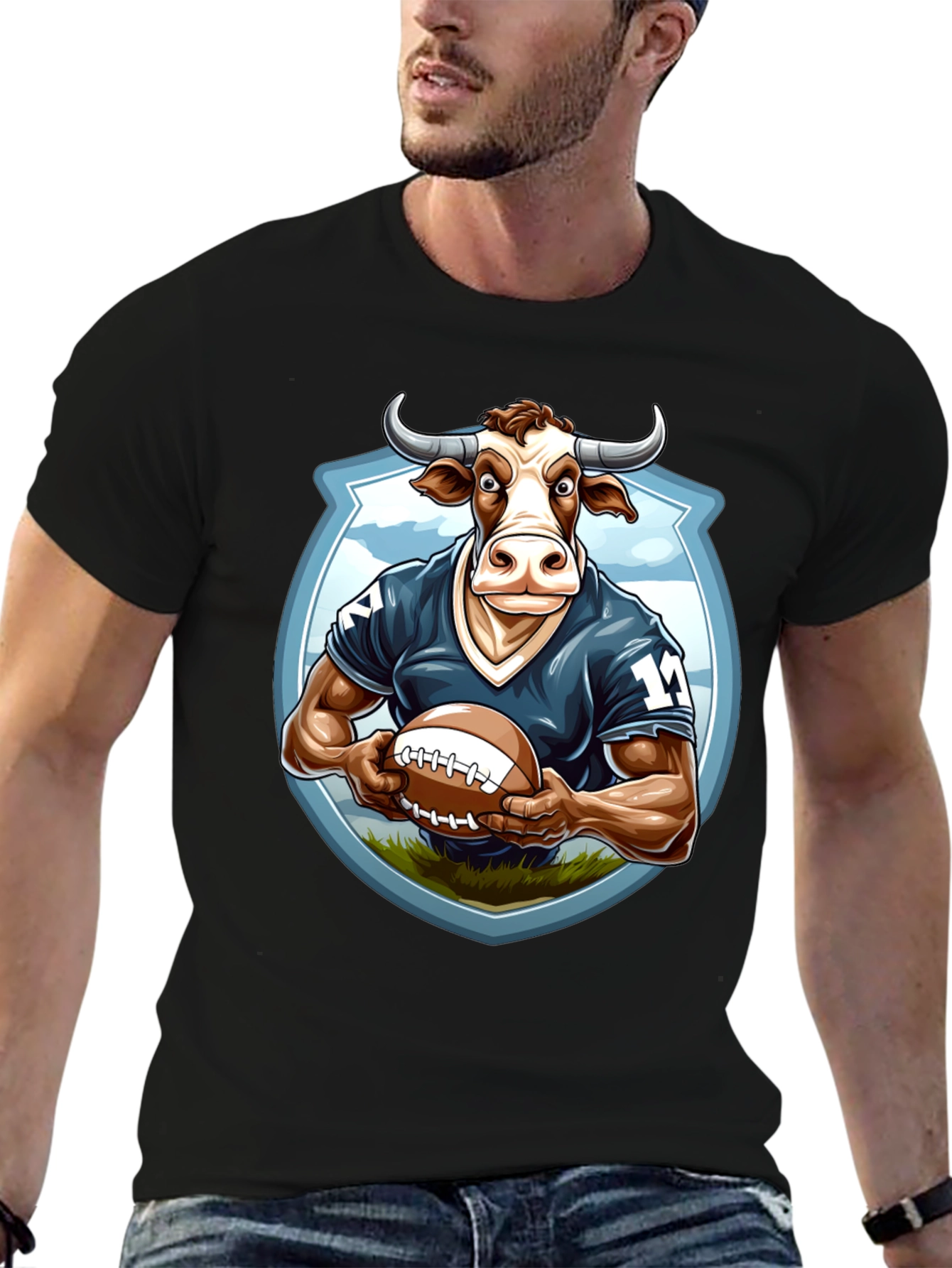 Bull Football Player Graphic Tee