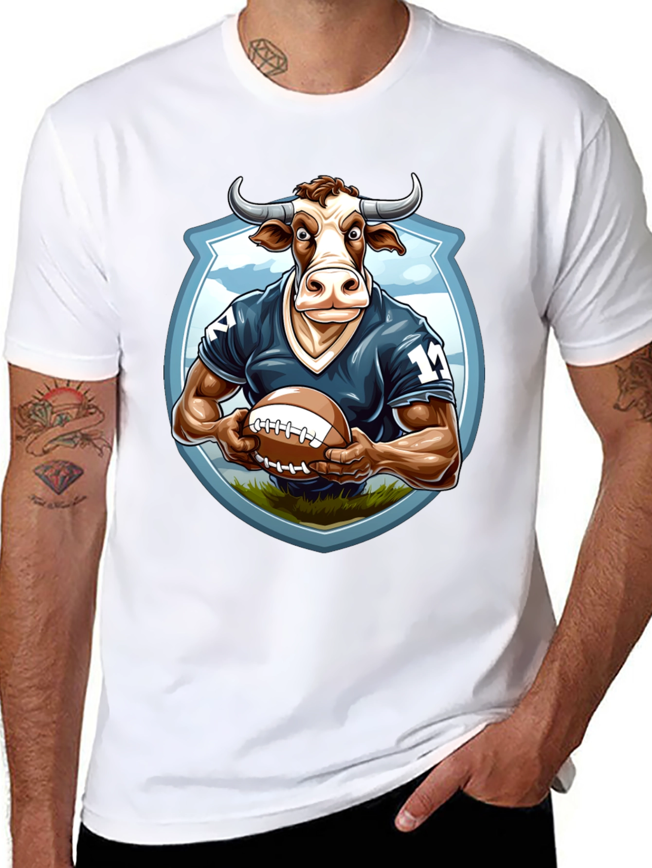 Bull Football Player Graphic Tee