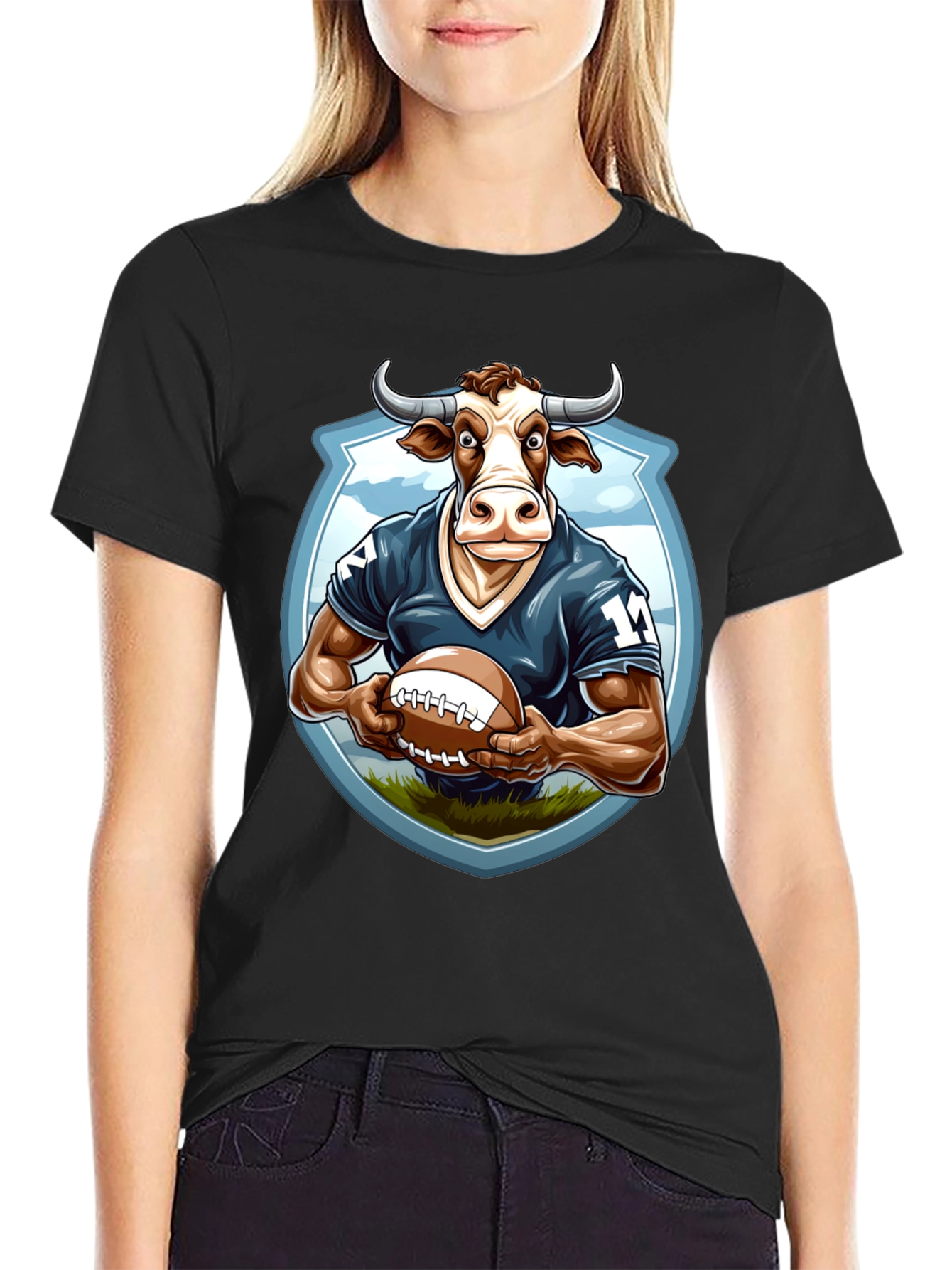 Bull Football Player Graphic Tee