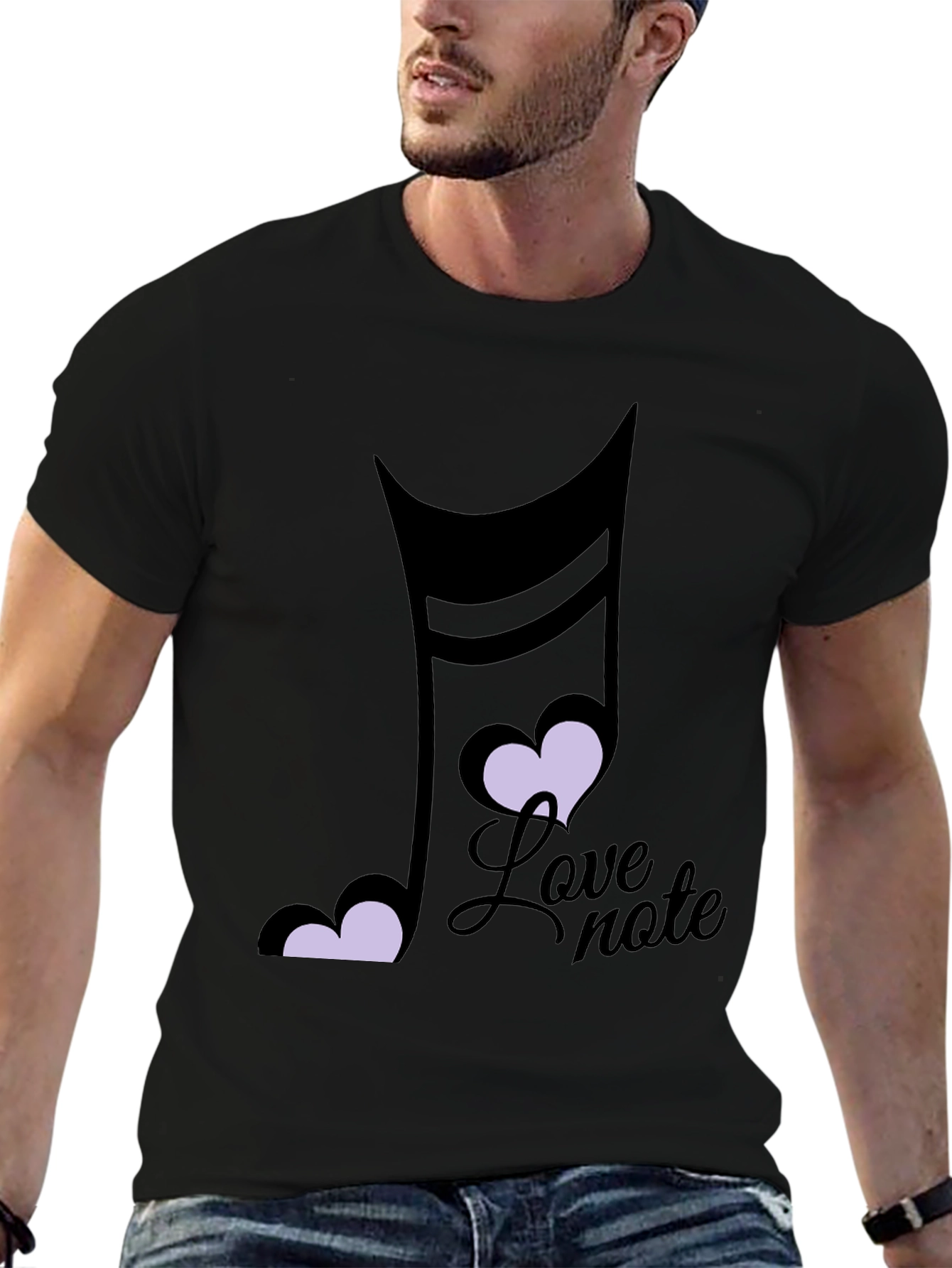 Love Note Music Heart Graphic Black T-Shirt