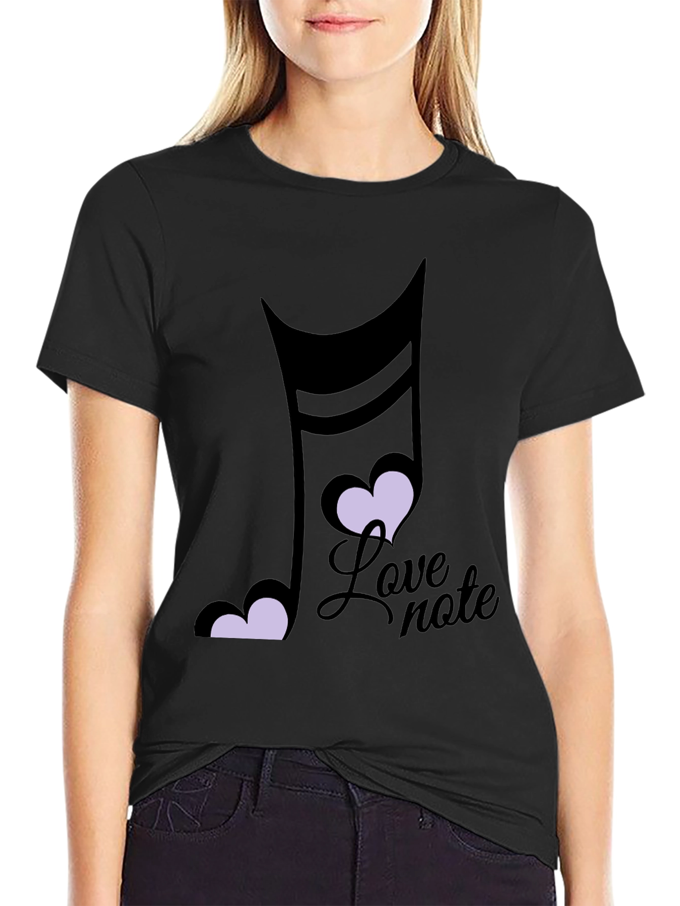 Love Note Music Heart Graphic Black T-Shirt