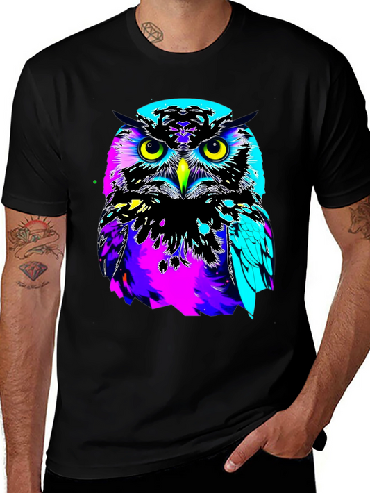 Vibrant Owl Graphic Black T-Shirt