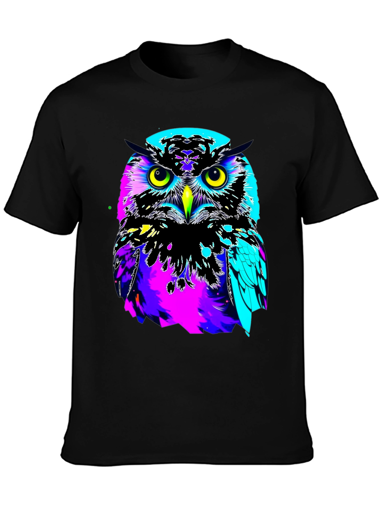 Vibrant Owl Graphic Black T-Shirt