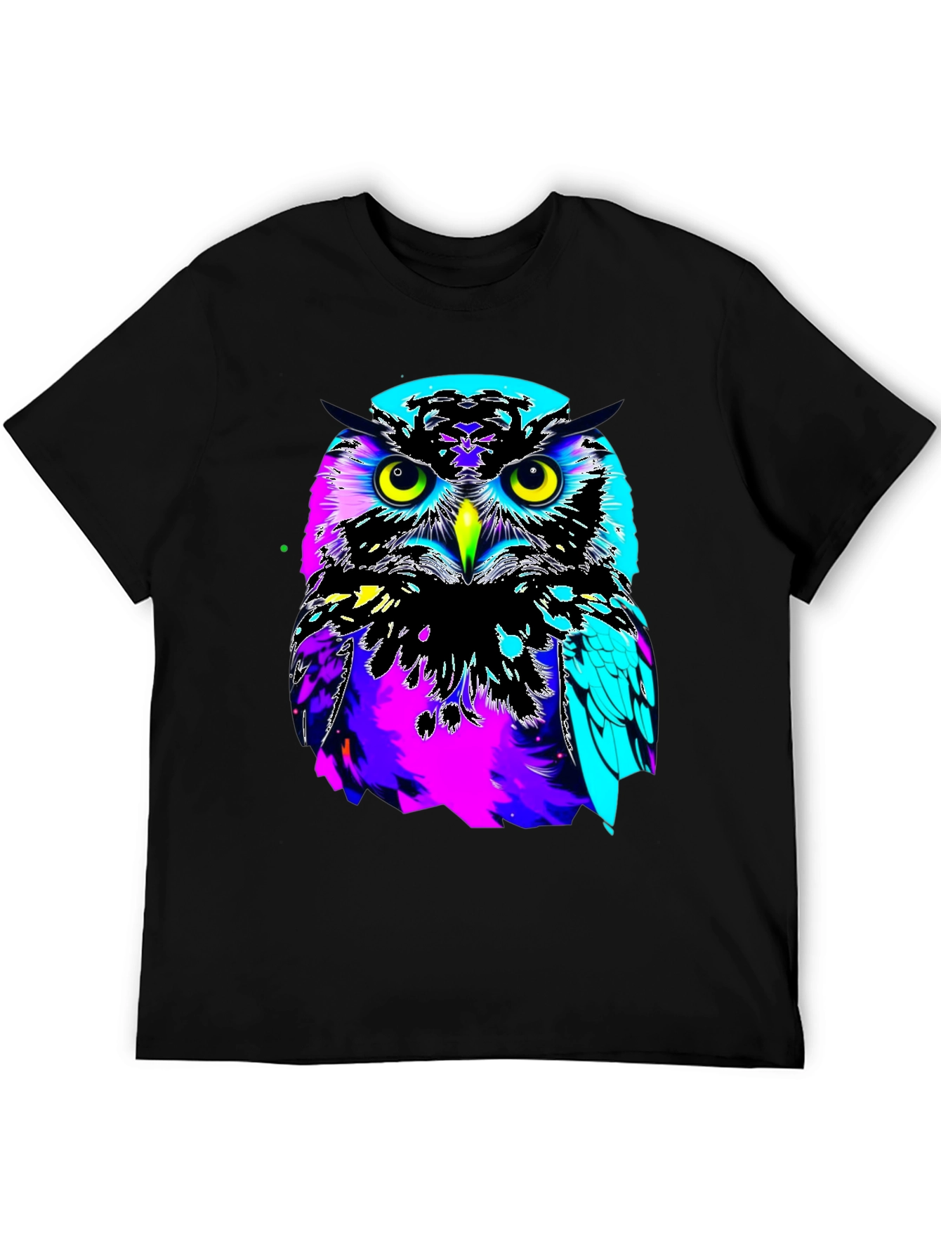 Vibrant Owl Graphic Black T-Shirt