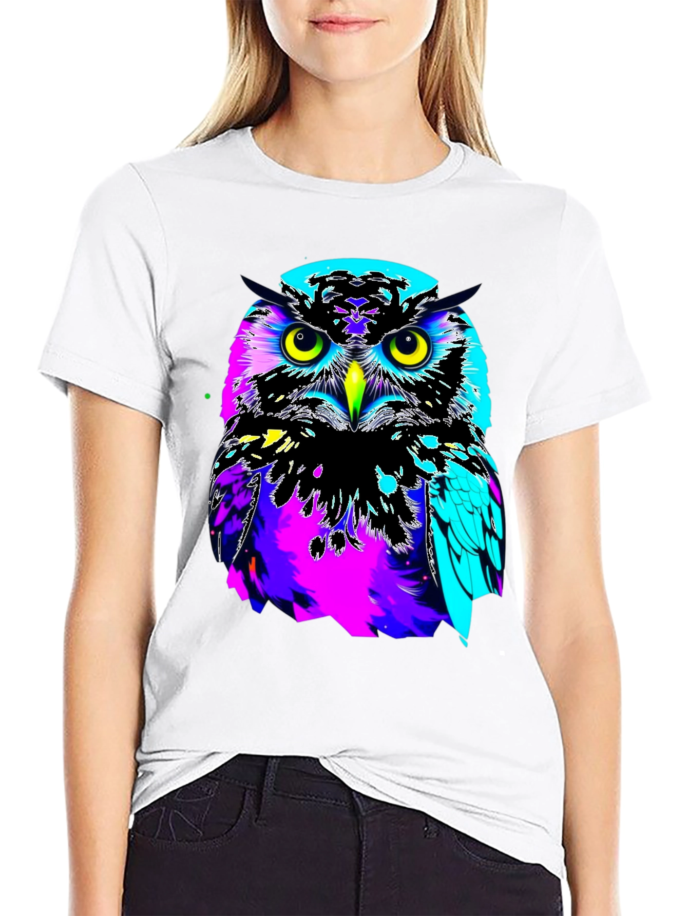 Vibrant Owl Graphic Black T-Shirt
