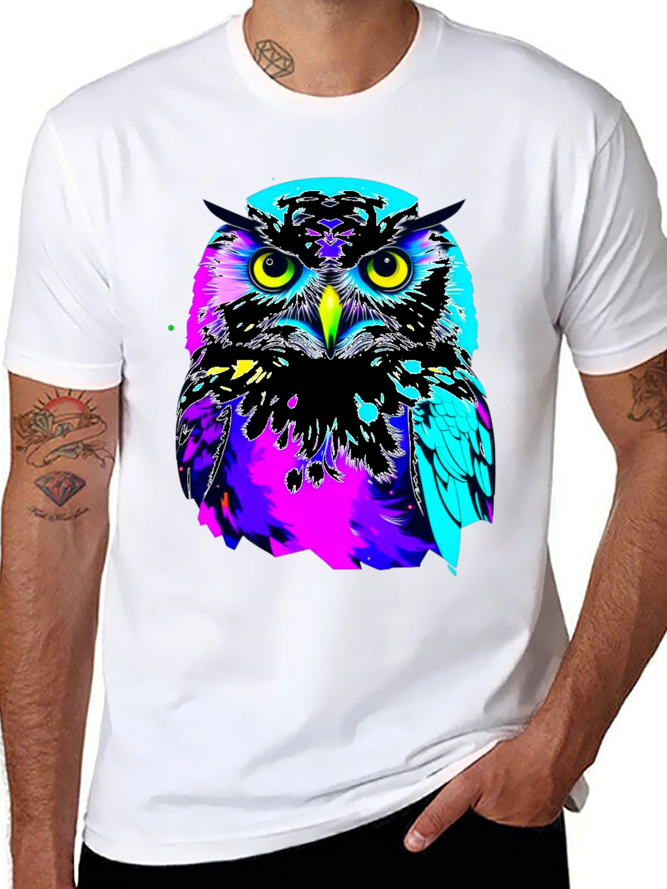 Vibrant Owl Graphic Black T-Shirt