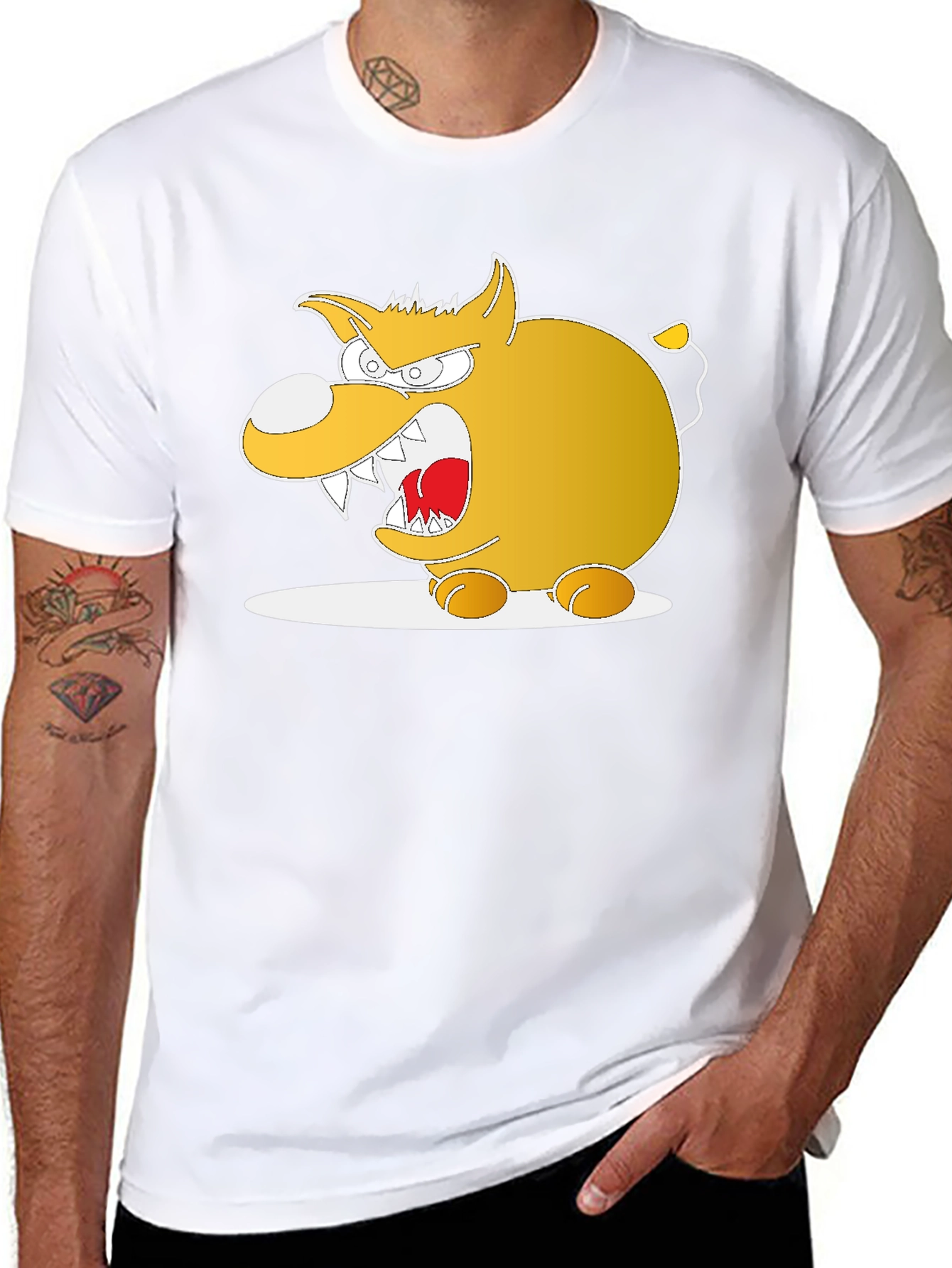Cartoon Angry Dog Graphic Black Tee