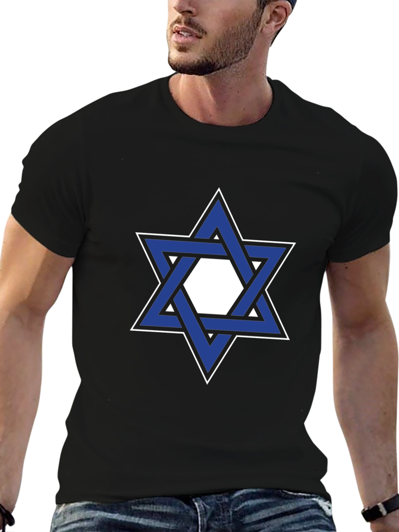 Star of David Graphic Tee - Black Cotton T-Shirt