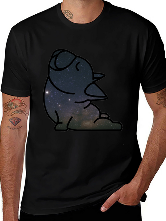Cosmic Penguin Graphic Tee - Black Cotton Comfort
