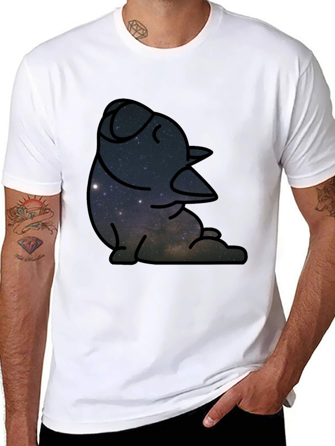 Cosmic Penguin Graphic Tee - Black Cotton Comfort