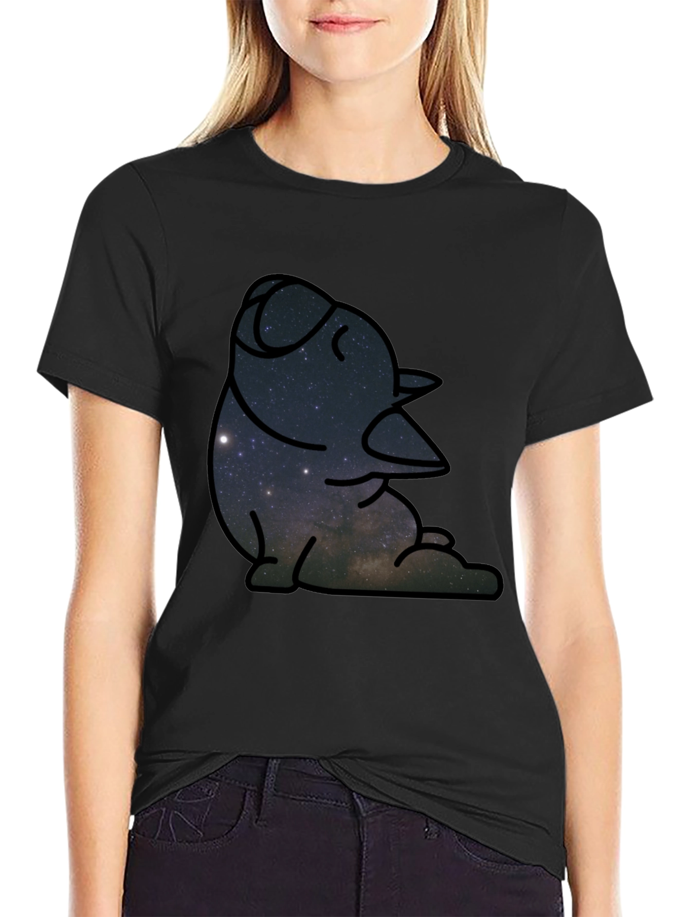 Cosmic Penguin Graphic Tee - Black Cotton Comfort
