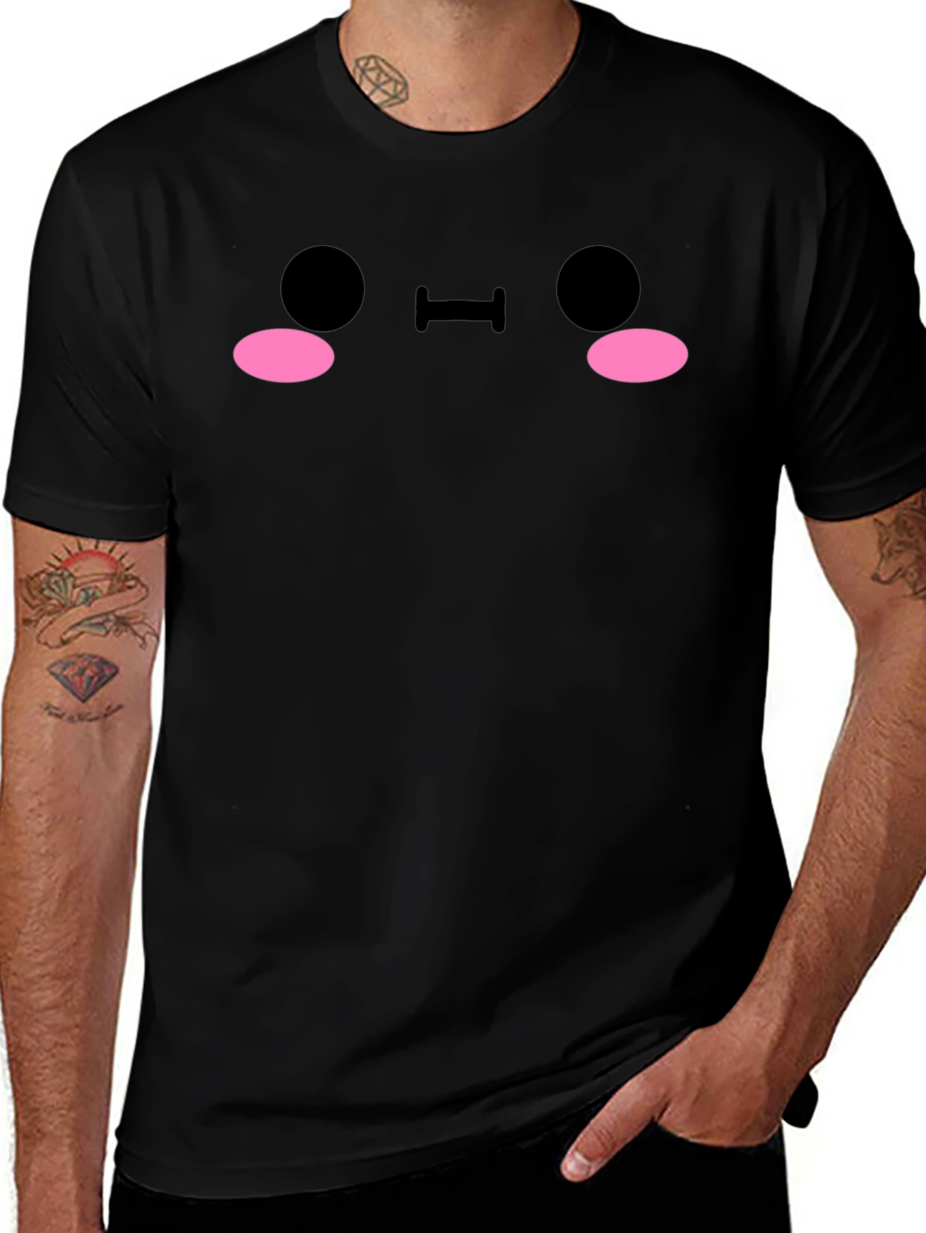Cute Anime Face Black T-Shirt