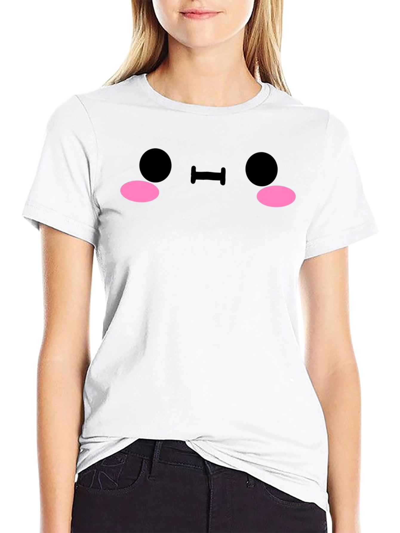 Cute Anime Face Black T-Shirt