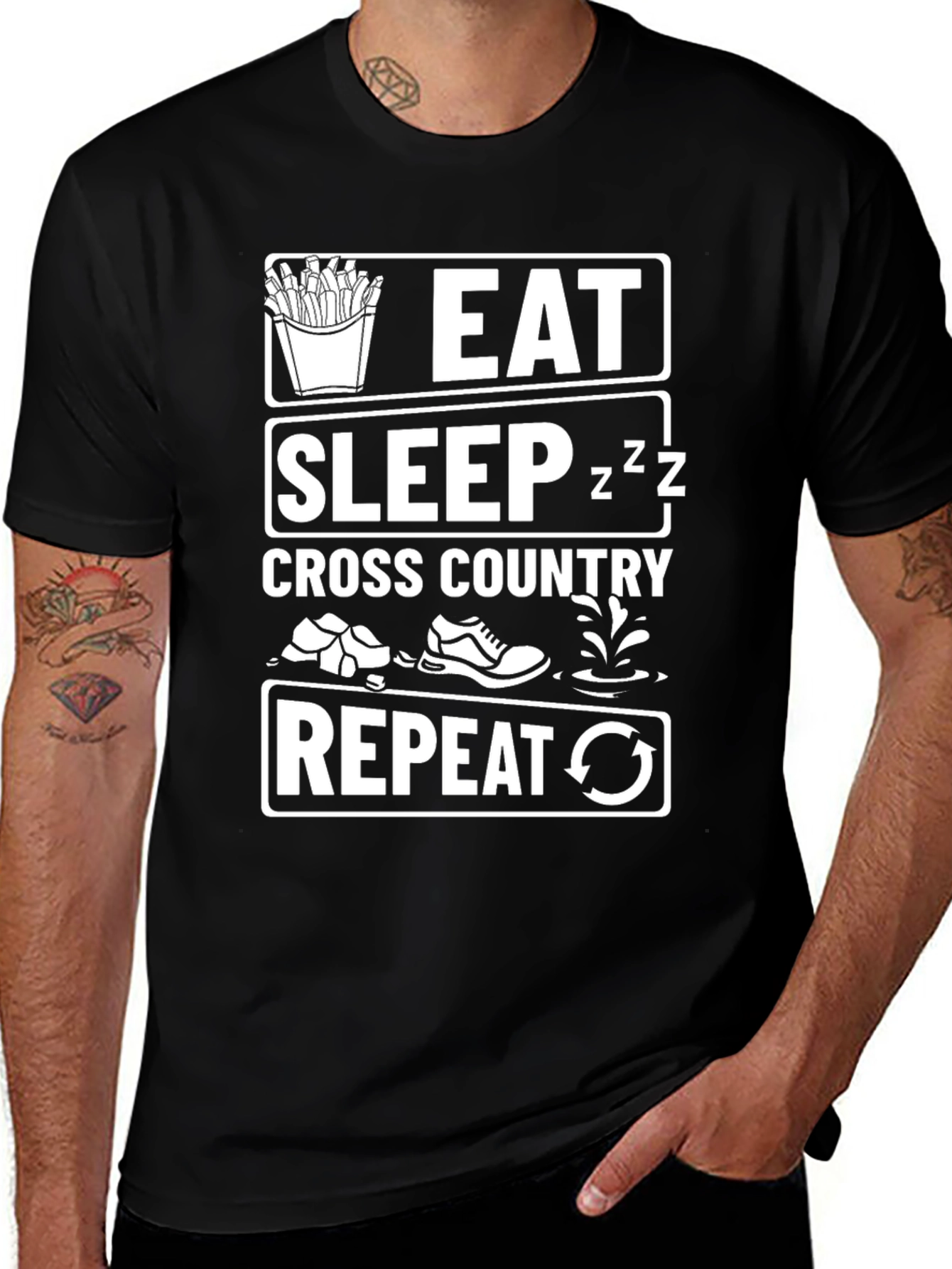 Eat Sleep Cross Country Repeat Black T-Shirt
